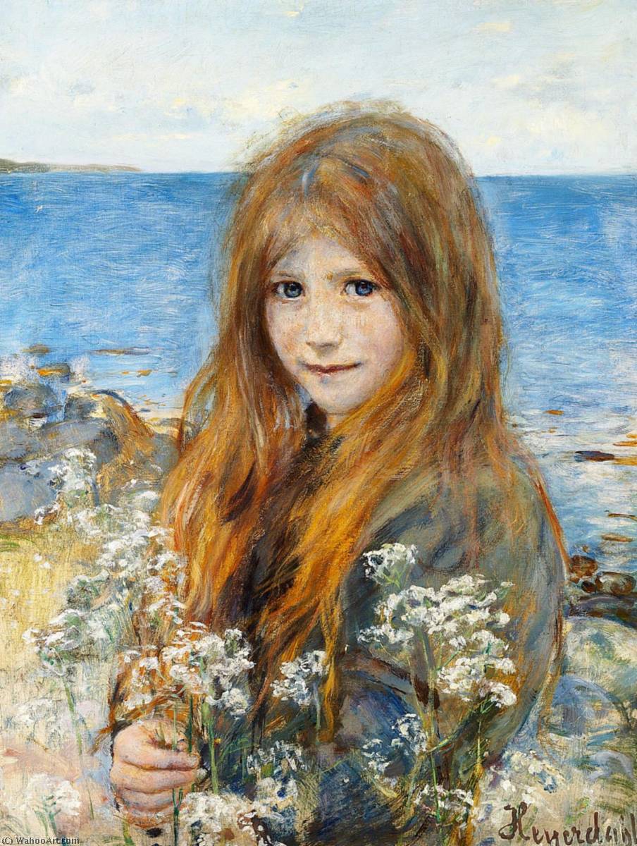 Wikioo.org - The Encyclopedia of Fine Arts - Painting, Artwork by Hans Heyerdahl - Little girl on the beach