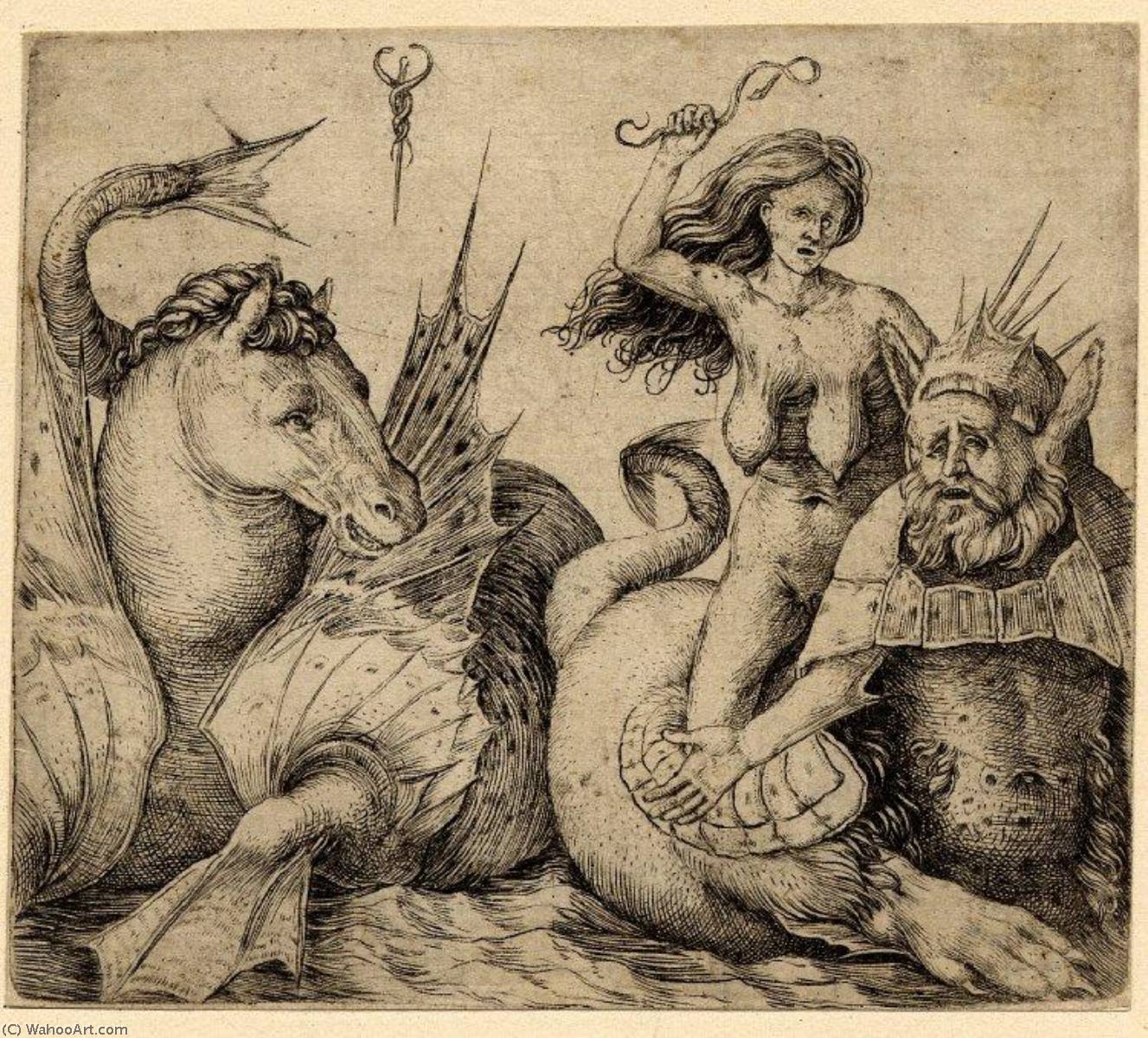 Wikioo.org – L'Enciclopedia delle Belle Arti - Pittura, Opere di Jacopo Barbari - un nudo  vecchio  donna  equitazione  su  Un  Tritone