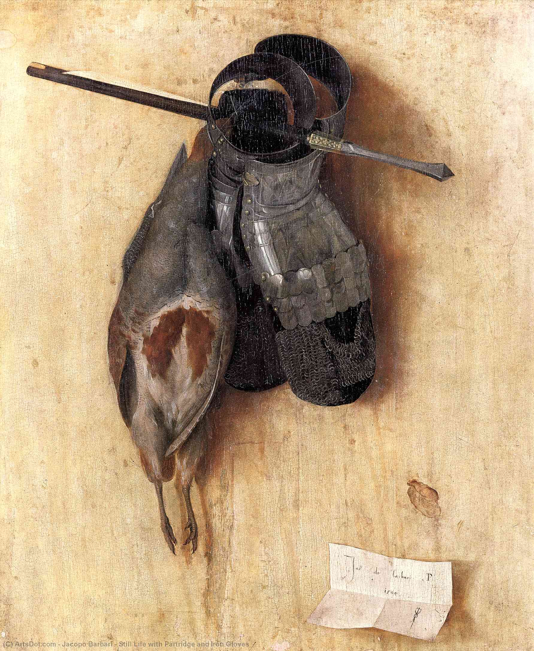 WikiOO.org - Енциклопедия за изящни изкуства - Живопис, Произведения на изкуството Jacopo Barbari - Still Life with Partridge and Iron Gloves