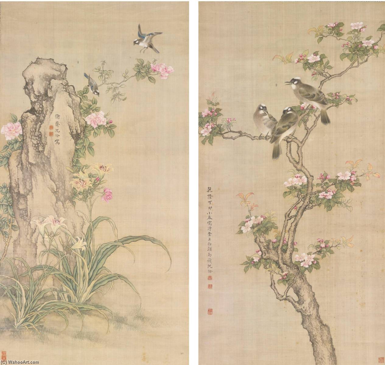 WikiOO.org - Encyclopedia of Fine Arts - Maalaus, taideteos Shen Quan - FLOWER, ROCK AND BIRDS