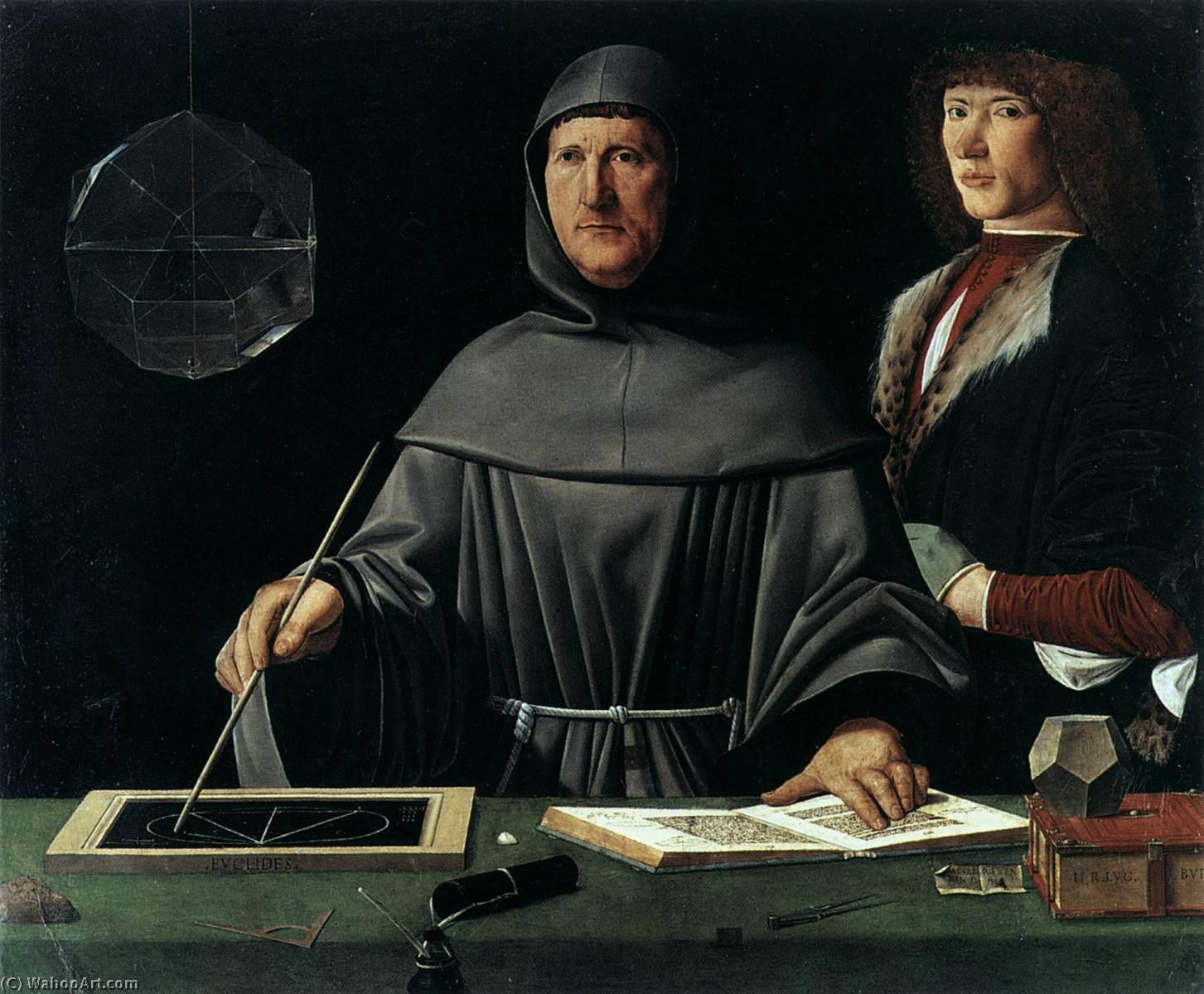 WikiOO.org - Енциклопедия за изящни изкуства - Живопис, Произведения на изкуството Jacopo Barbari - Portrait of Fra Luca Pacioli and an Unknown Young Man