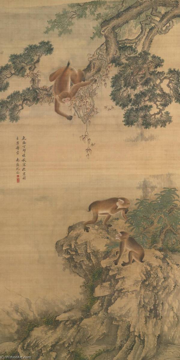 WikiOO.org - Енциклопедия за изящни изкуства - Живопис, Произведения на изкуството Shen Quan - MONKEYS PLAYING