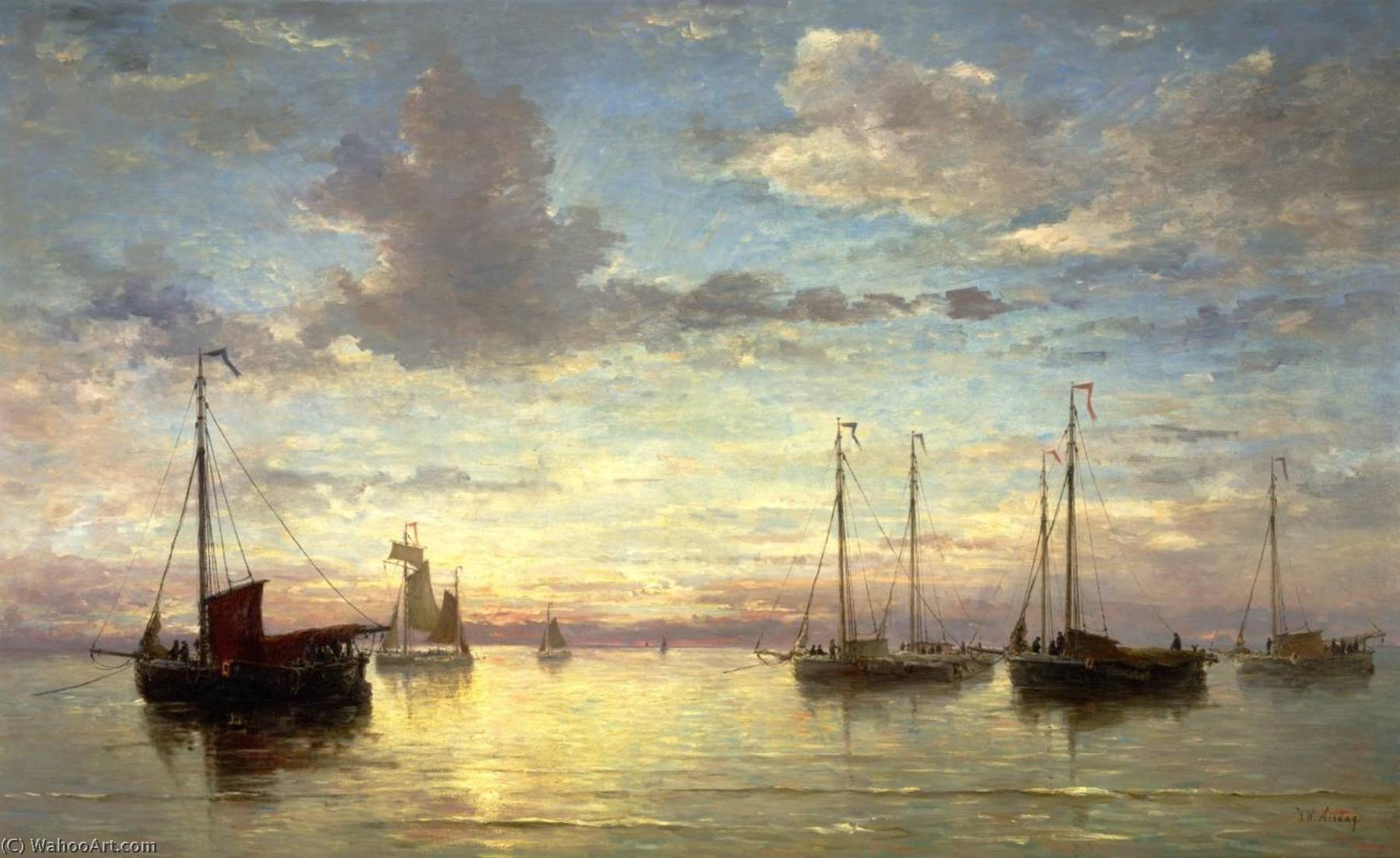 Wikioo.org - The Encyclopedia of Fine Arts - Painting, Artwork by Hendrik Willem Mesdag - Evening at the Sea