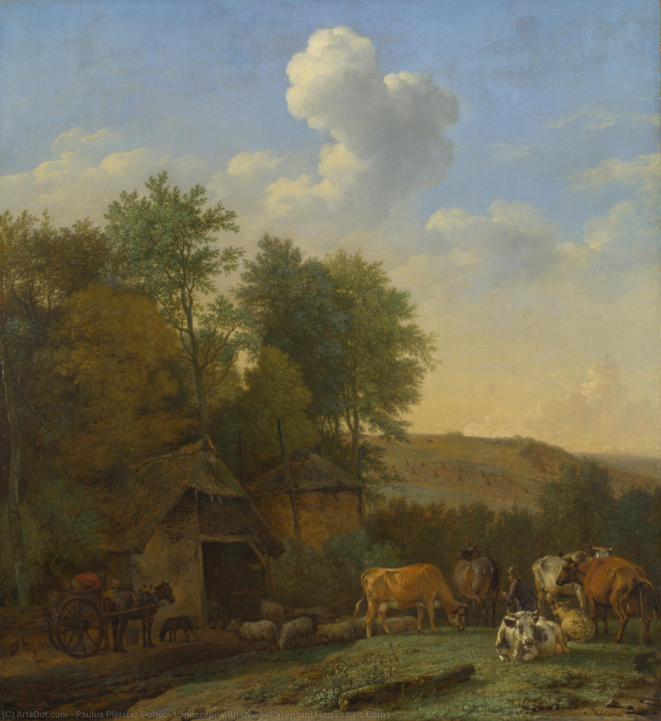 WikiOO.org – 美術百科全書 - 繪畫，作品 Paulus Pietersz Potter - 景观带 奶牛 , 羊 和马 由 谷仓