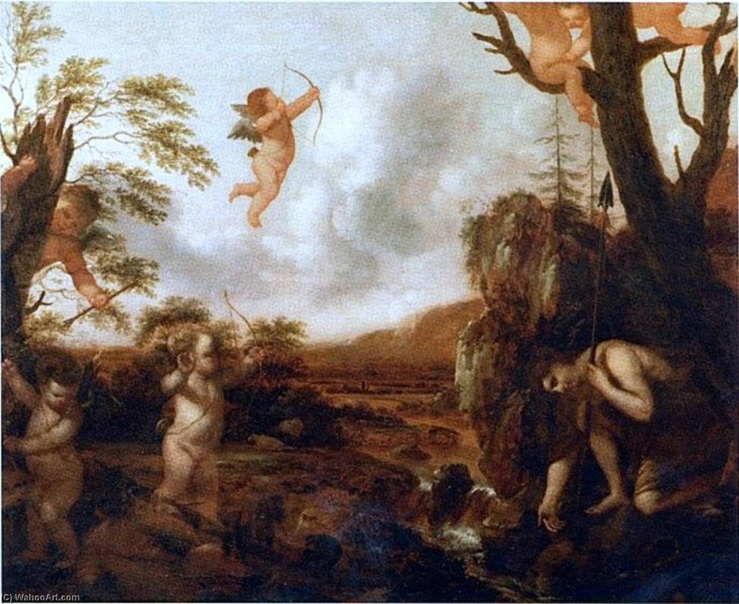 Wikioo.org – La Enciclopedia de las Bellas Artes - Pintura, Obras de arte de Nicolas Colombel - Narciso buscando  a  sí mismo  para  el  agua
