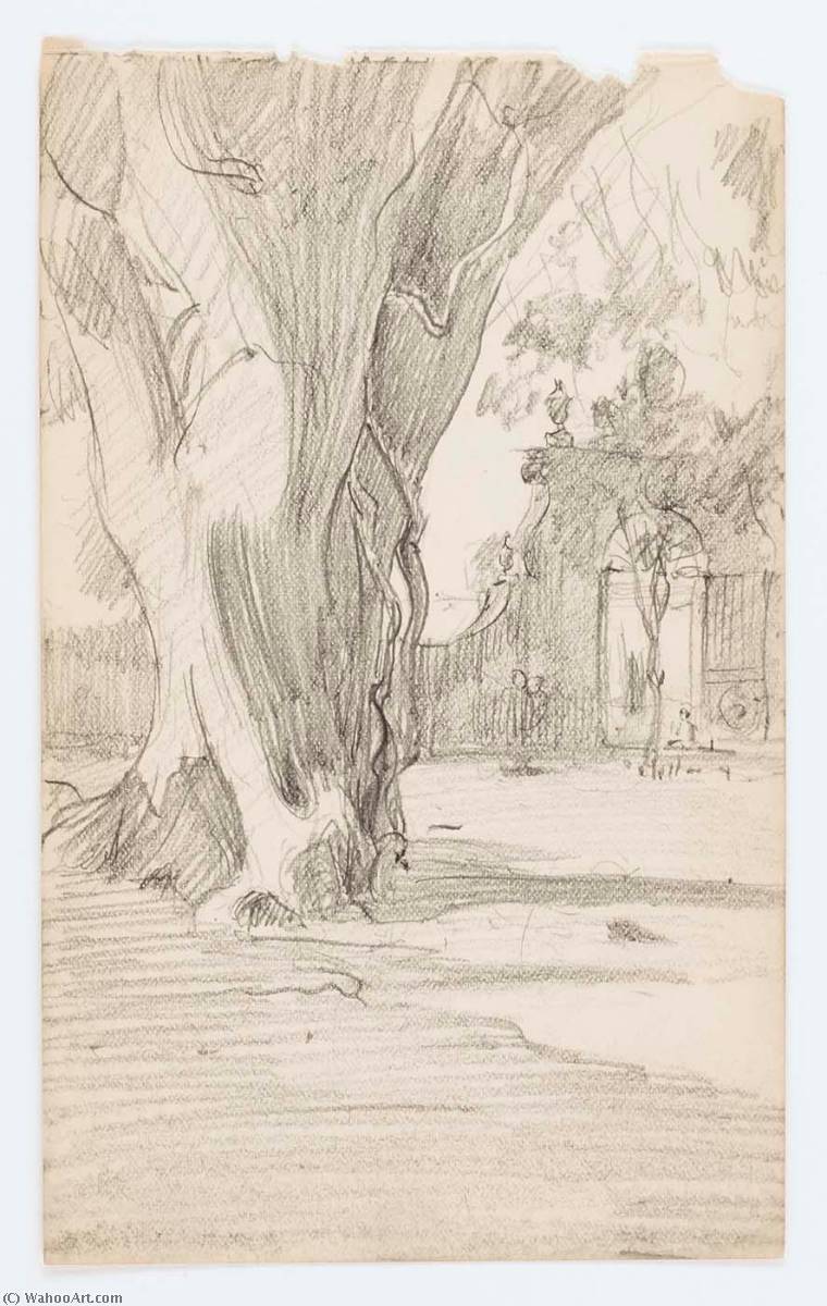 WikiOO.org - Encyclopedia of Fine Arts - Schilderen, Artwork Howard Russell Butler - Untitled (Tree Trunk with Gate)