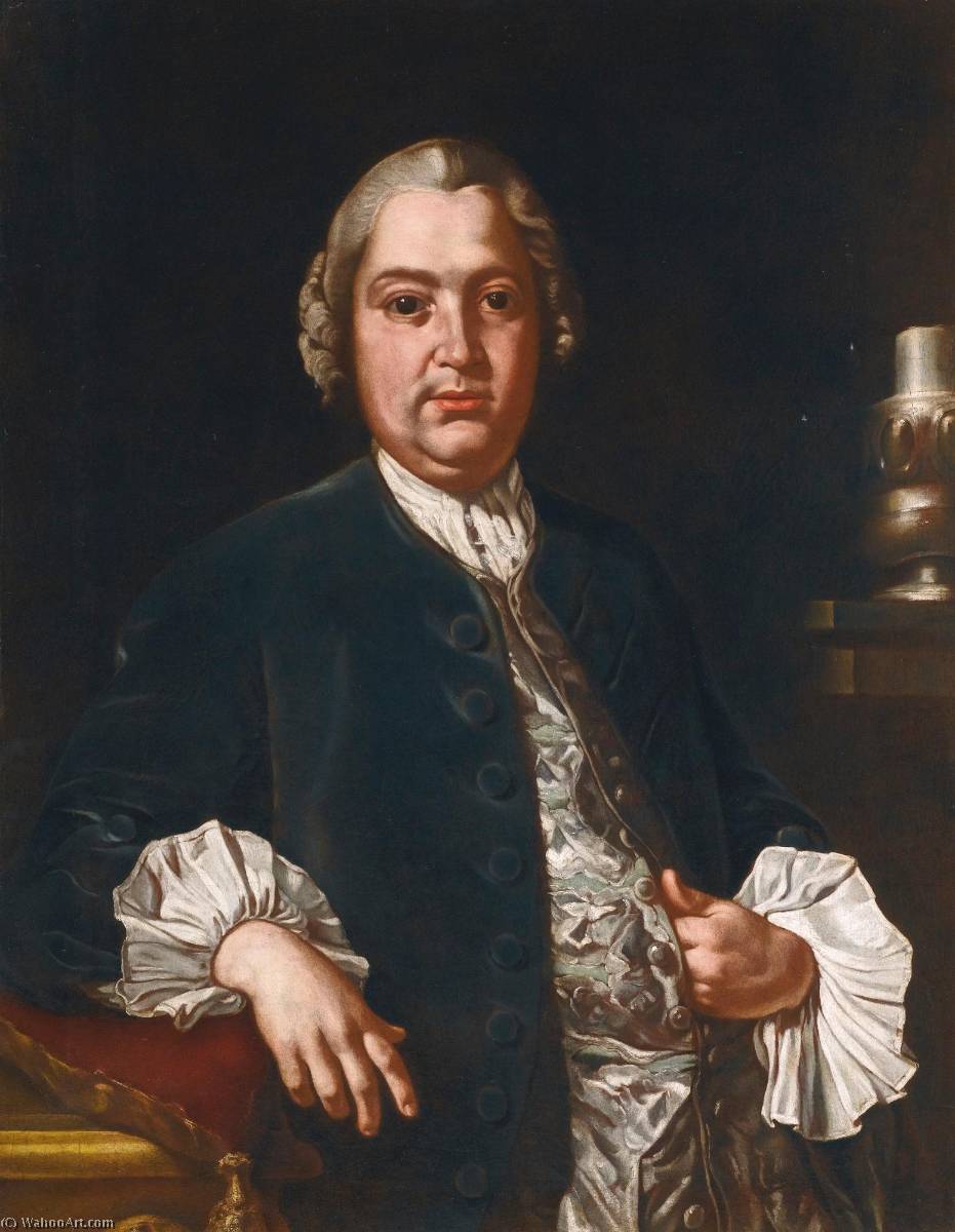 Wikioo.org - The Encyclopedia of Fine Arts - Painting, Artwork by Giuseppe Bonito - Portrait of the composer Niccol ograve Jommelli (1714 1774), three quarter length, in a blue coat and satin waistcoat