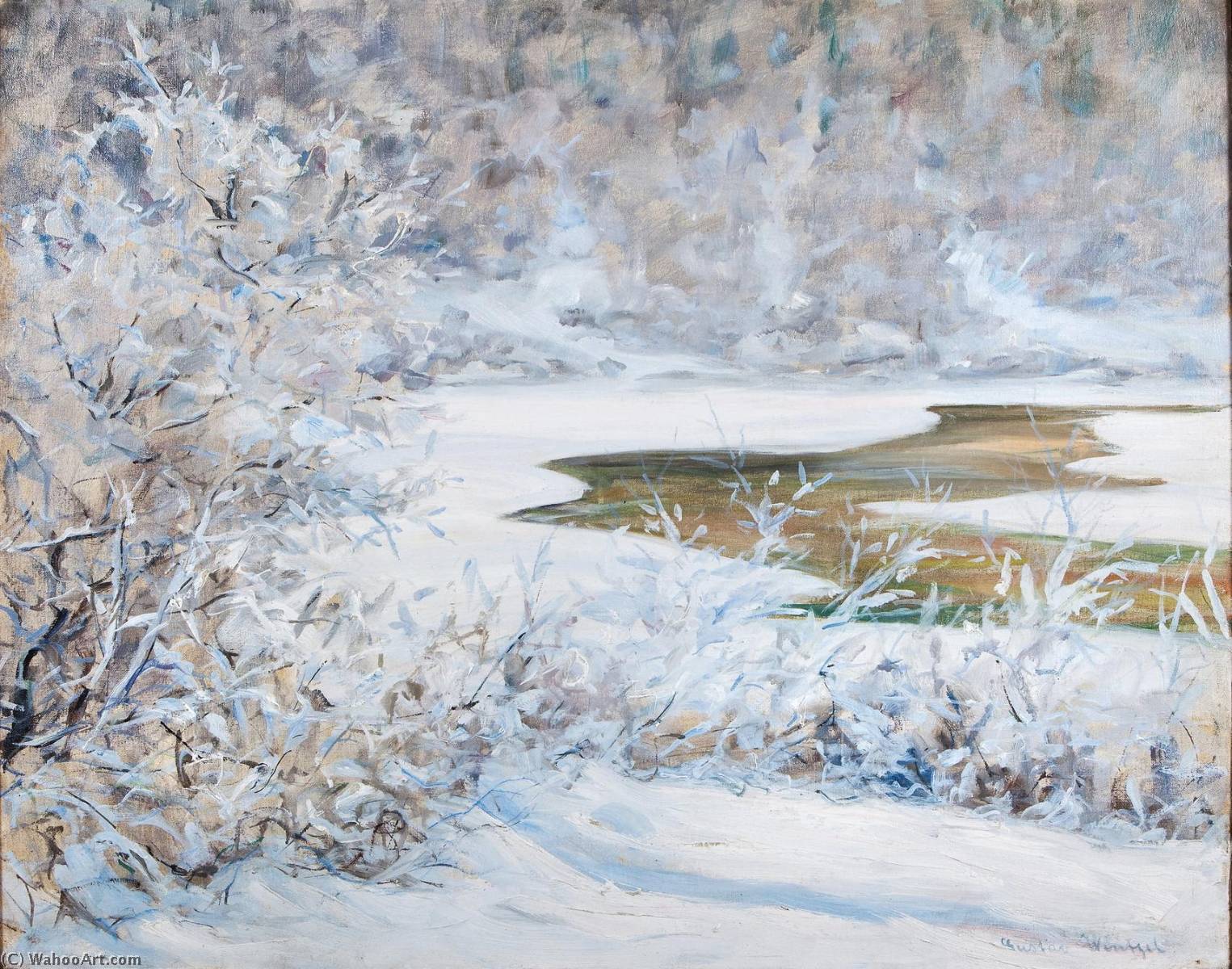 WikiOO.org - Encyclopedia of Fine Arts - Malba, Artwork Gustav Wentzel - Frozen river in Gudbrandsdal