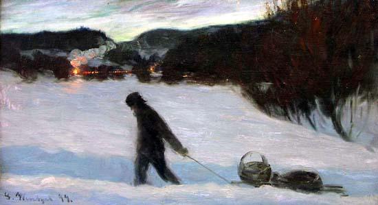 Wikioo.org - The Encyclopedia of Fine Arts - Painting, Artwork by Gustav Wentzel - Norwegian Nattoget Night train