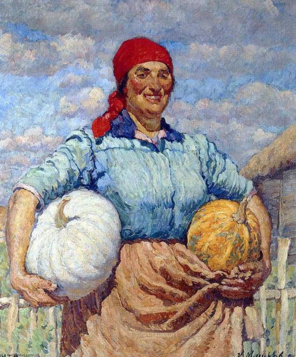 Wikioo.org - The Encyclopedia of Fine Arts - Painting, Artwork by Ilya Ivanovich Mashkov - Farmer with pumpkins