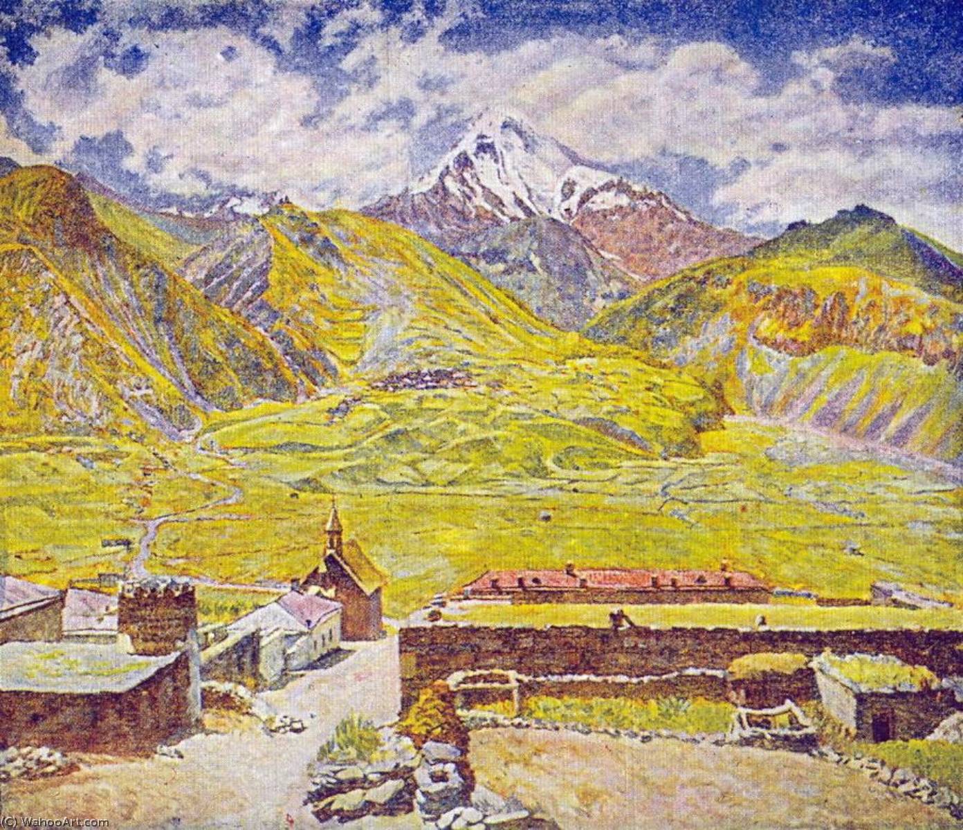 Wikioo.org - The Encyclopedia of Fine Arts - Painting, Artwork by Ilya Ivanovich Mashkov - Georgia. The Kazbek Mountain and Village