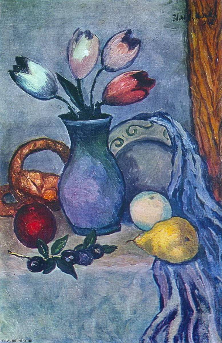 Wikioo.org - The Encyclopedia of Fine Arts - Painting, Artwork by Ilya Ivanovich Mashkov - Fruit and Tulips