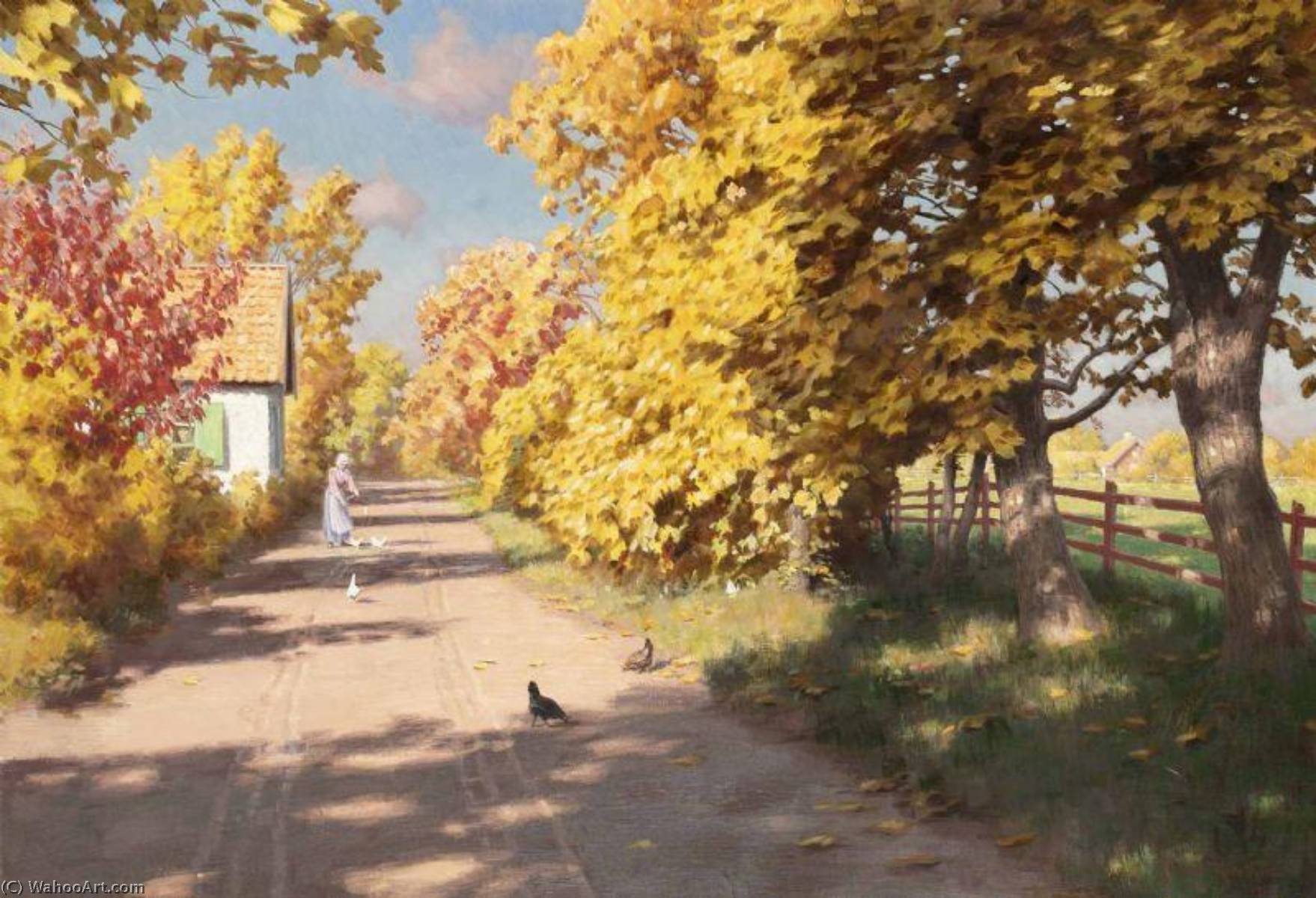 Wikioo.org - Die Enzyklopädie bildender Kunst - Malerei, Kunstwerk von Johan Krouthén - Füttern der Hühner Herbst