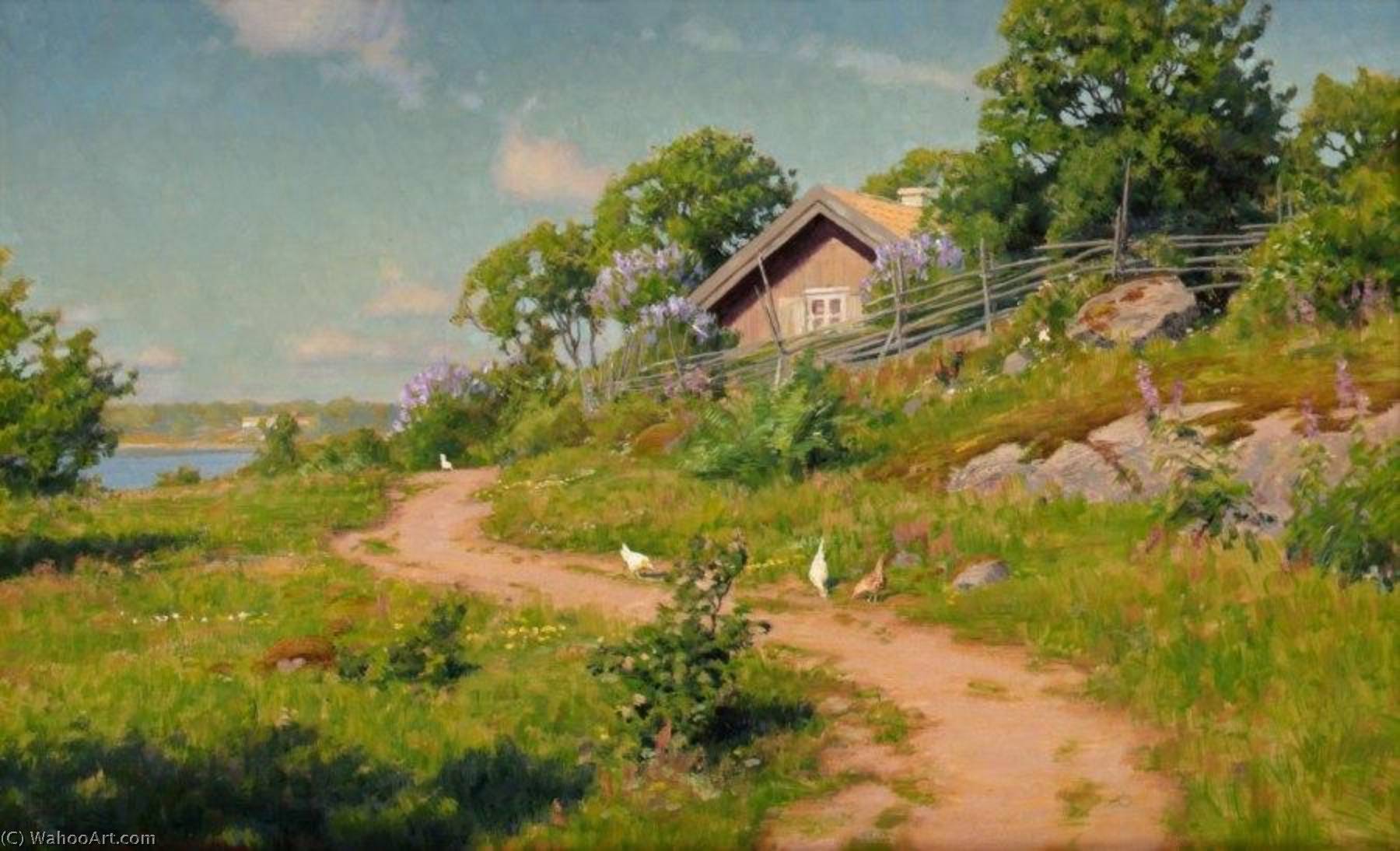 Wikioo.org - The Encyclopedia of Fine Arts - Painting, Artwork by Johan Krouthén - House with Lilacs