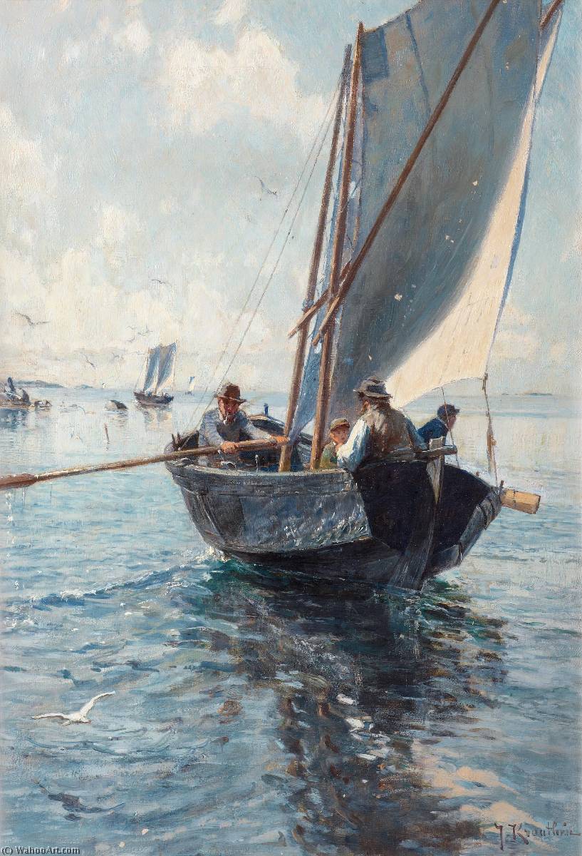 WikiOO.org - Güzel Sanatlar Ansiklopedisi - Resim, Resimler Johan Krouthén - Fishermen in a boat