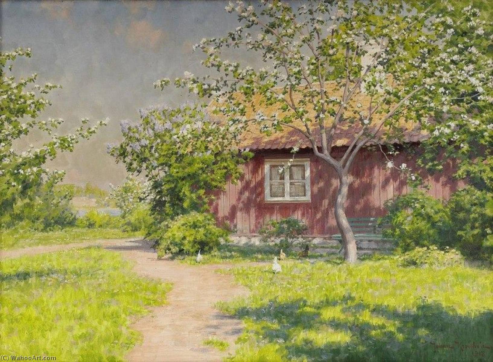 Wikioo.org - The Encyclopedia of Fine Arts - Painting, Artwork by Johan Krouthén - Farm Idyll