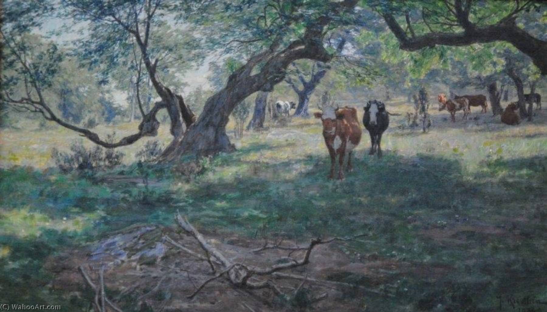 Wikoo.org - موسوعة الفنون الجميلة - اللوحة، العمل الفني Johan Krouthén - Field with Grazing Cows