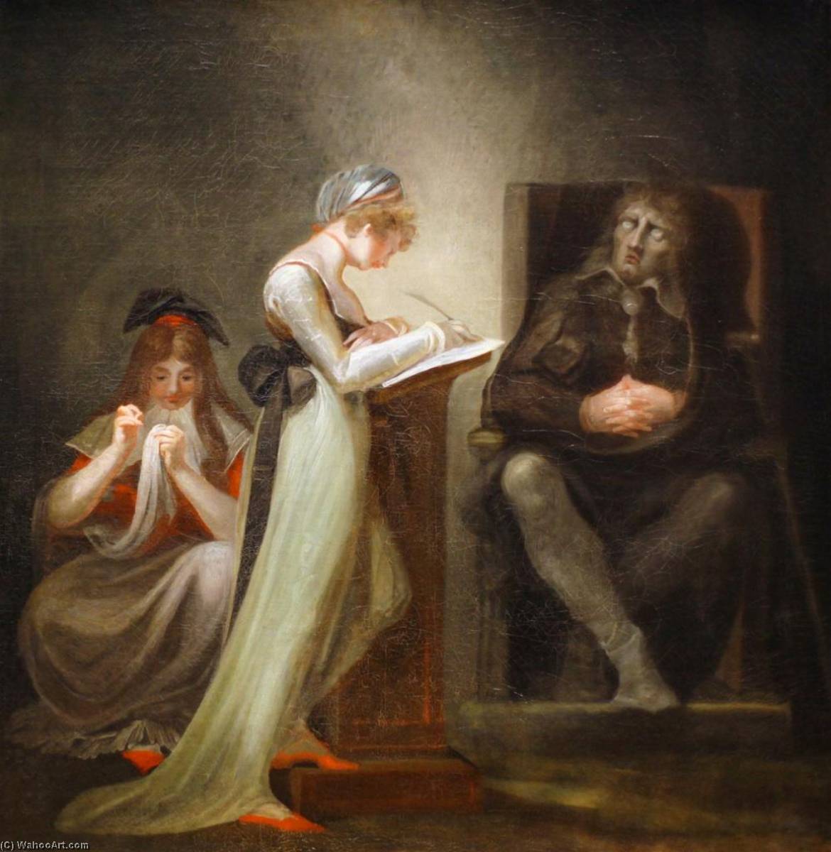 Wikioo.org - The Encyclopedia of Fine Arts - Painting, Artwork by Henry Fuseli (Johann Heinrich Füssli) - Milton Dictating to His Daughter