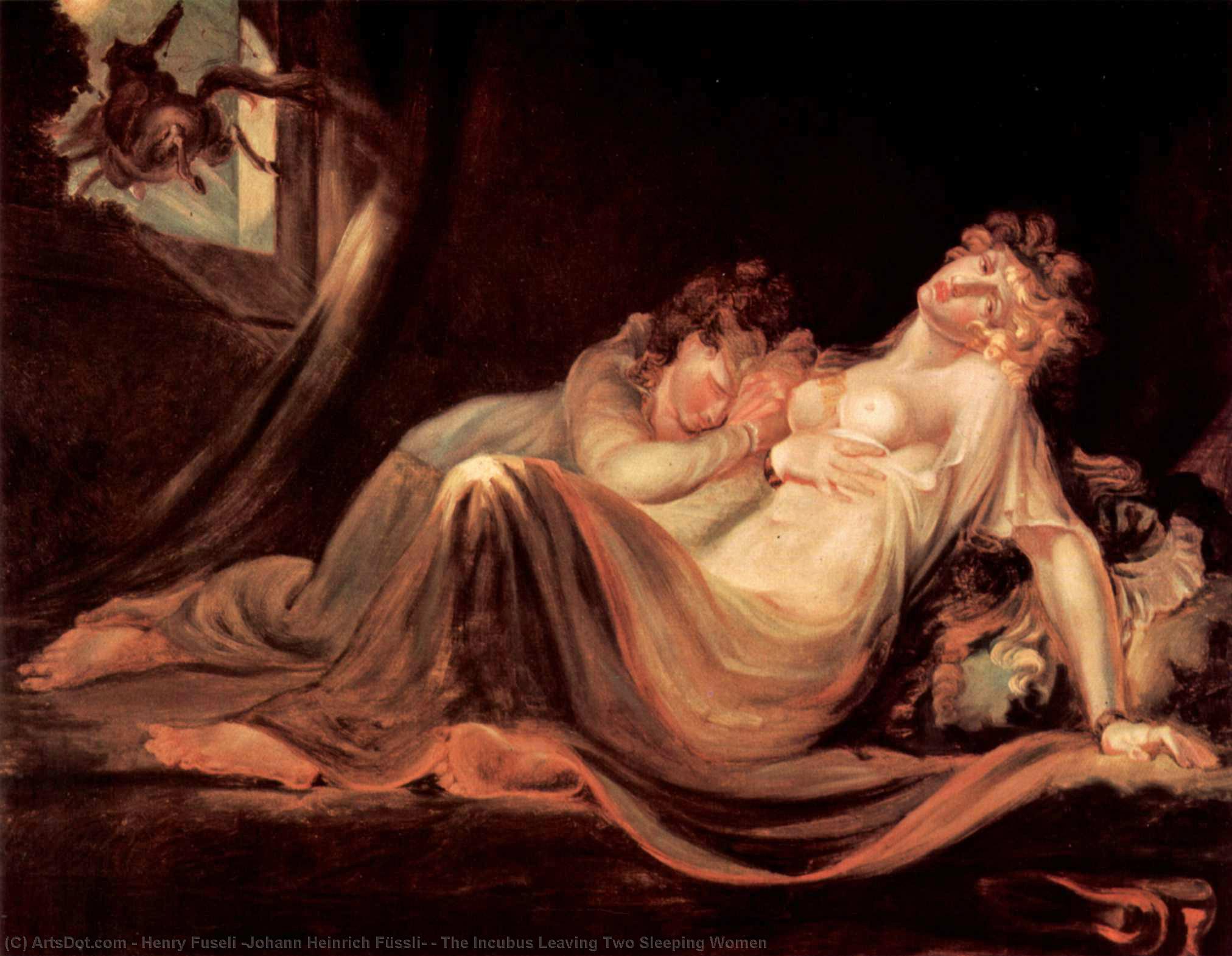 Wikioo.org – La Enciclopedia de las Bellas Artes - Pintura, Obras de arte de Henry Fuseli (Johann Heinrich Füssli) - LA INCUBUS dejando  dos  cama  mujeres