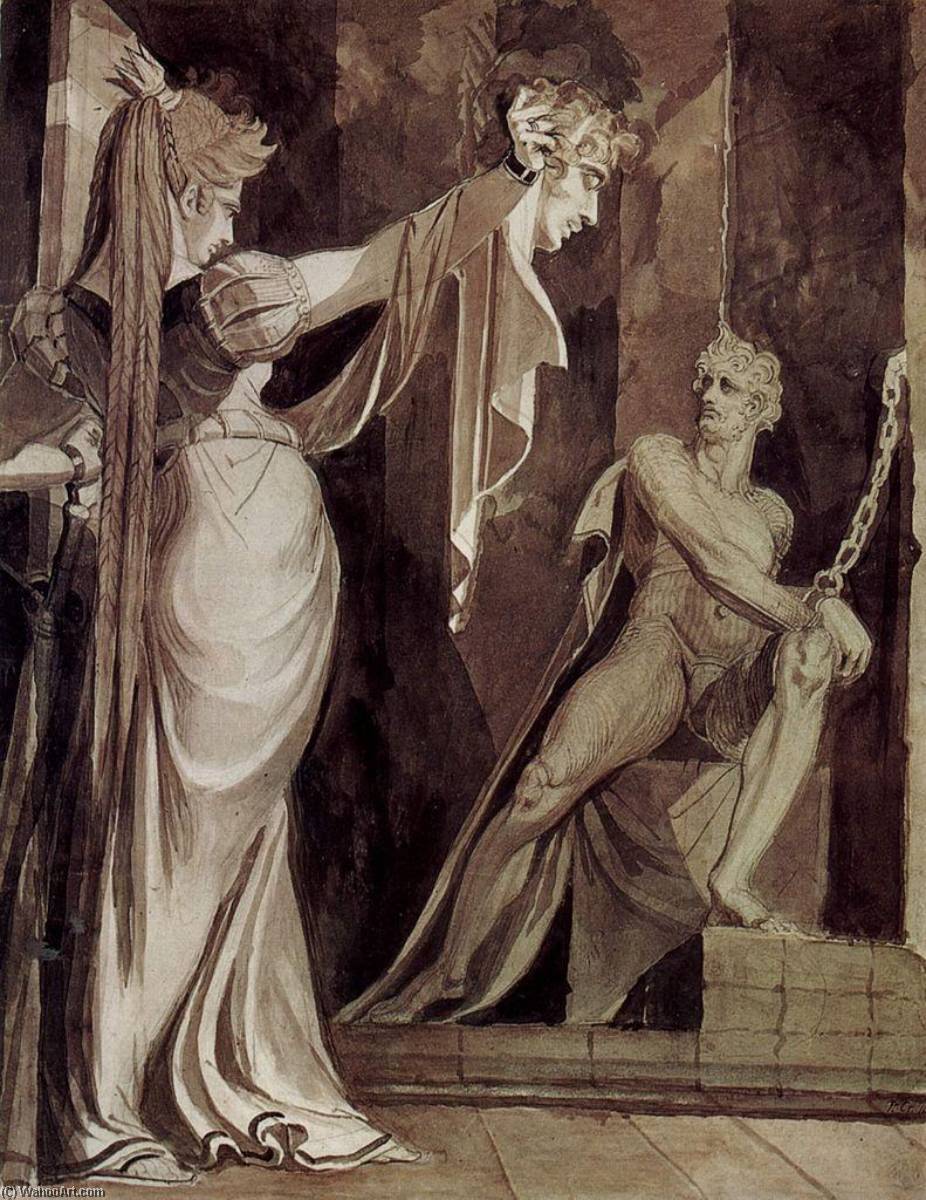 Wikioo.org - The Encyclopedia of Fine Arts - Painting, Artwork by Henry Fuseli (Johann Heinrich Füssli) - Kriemhild zeigt Hagen das Haupt Gunthers