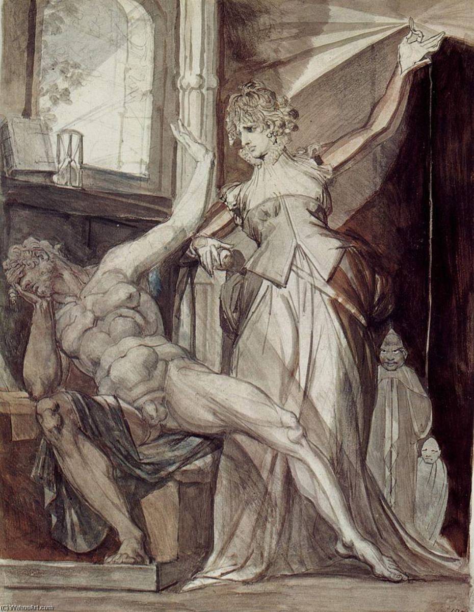 Wikioo.org - สารานุกรมวิจิตรศิลป์ - จิตรกรรม Henry Fuseli (Johann Heinrich Füssli) - Kriemhild zeigt Gunther im Gefängnis den Nibelungenring