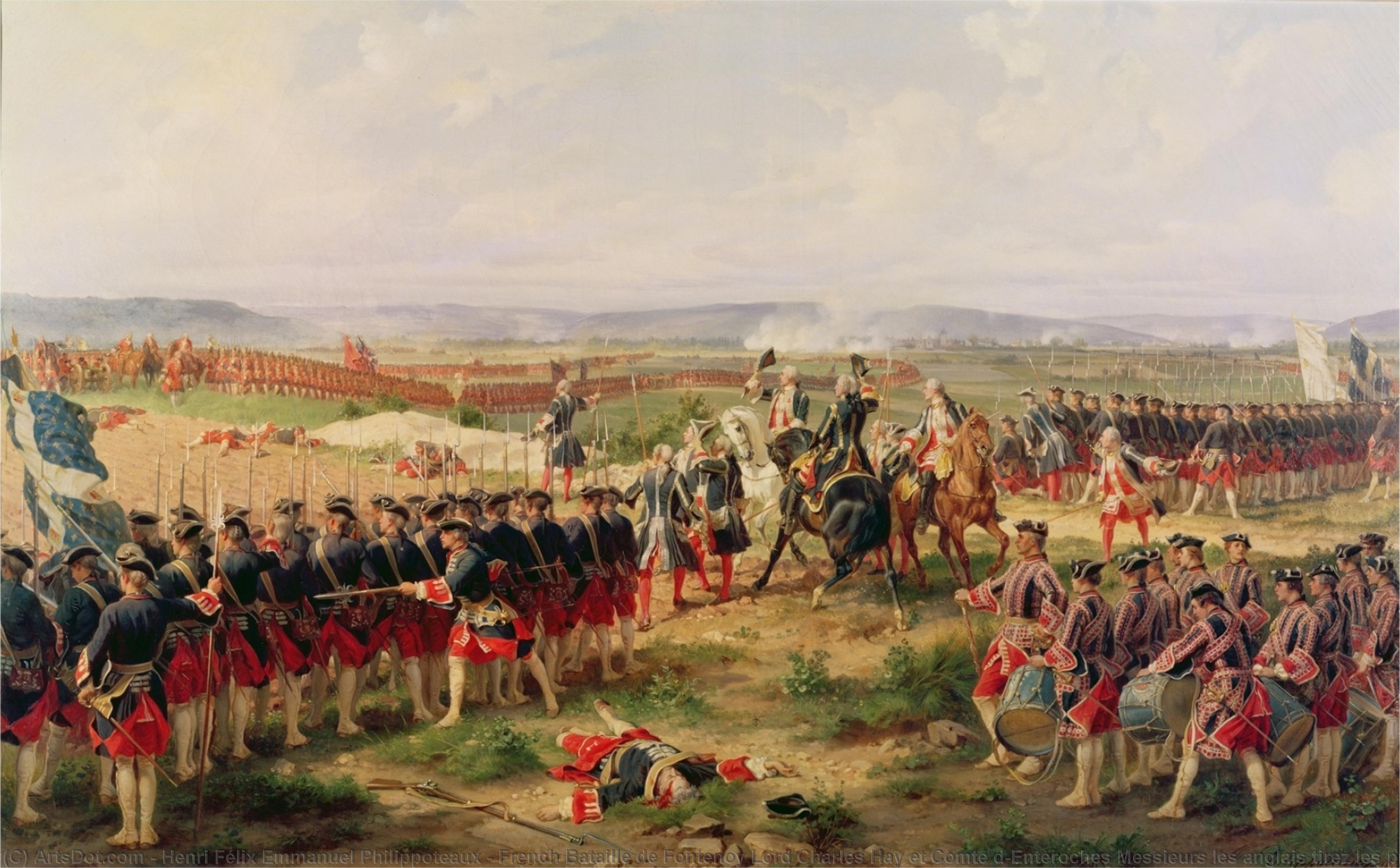 Wikioo.org - The Encyclopedia of Fine Arts - Painting, Artwork by Henri Félix Emmanuel Philippoteaux - French Bataille de Fontenoy Lord Charles Hay et Comte d'Enteroches Messieurs les anglais tirez les premiers The Battle of Fontenoy, 1745 The French and the Allies Confronting Each Other