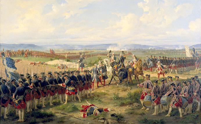 Wikioo.org - The Encyclopedia of Fine Arts - Painting, Artwork by Henri Félix Emmanuel Philippoteaux - English The Battle of Fontenoy, 1745 The French and the Allies Confronting Each Other