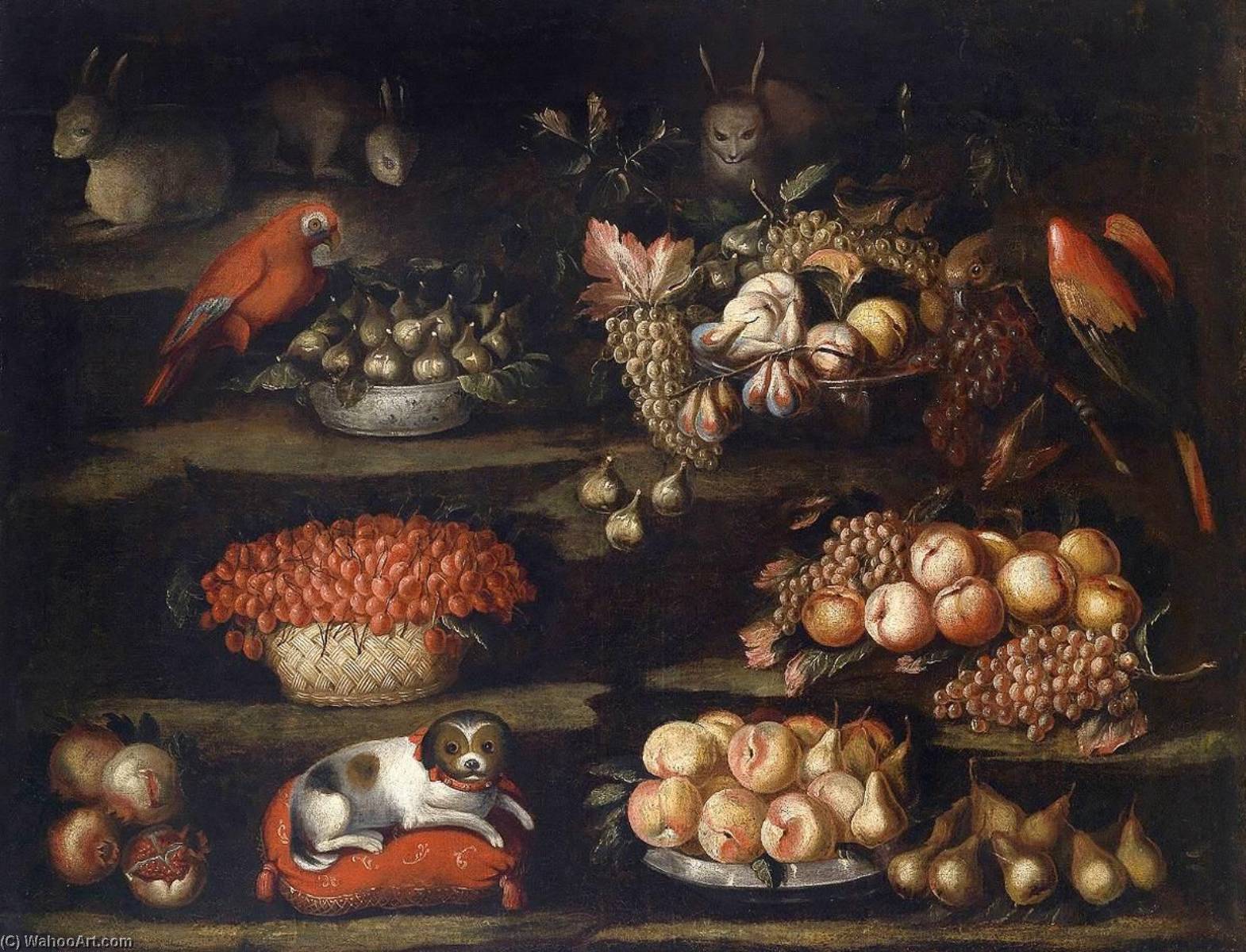 Wikioo.org - The Encyclopedia of Fine Arts - Painting, Artwork by Francisco Barrera - Still Life with Animals and Fruit