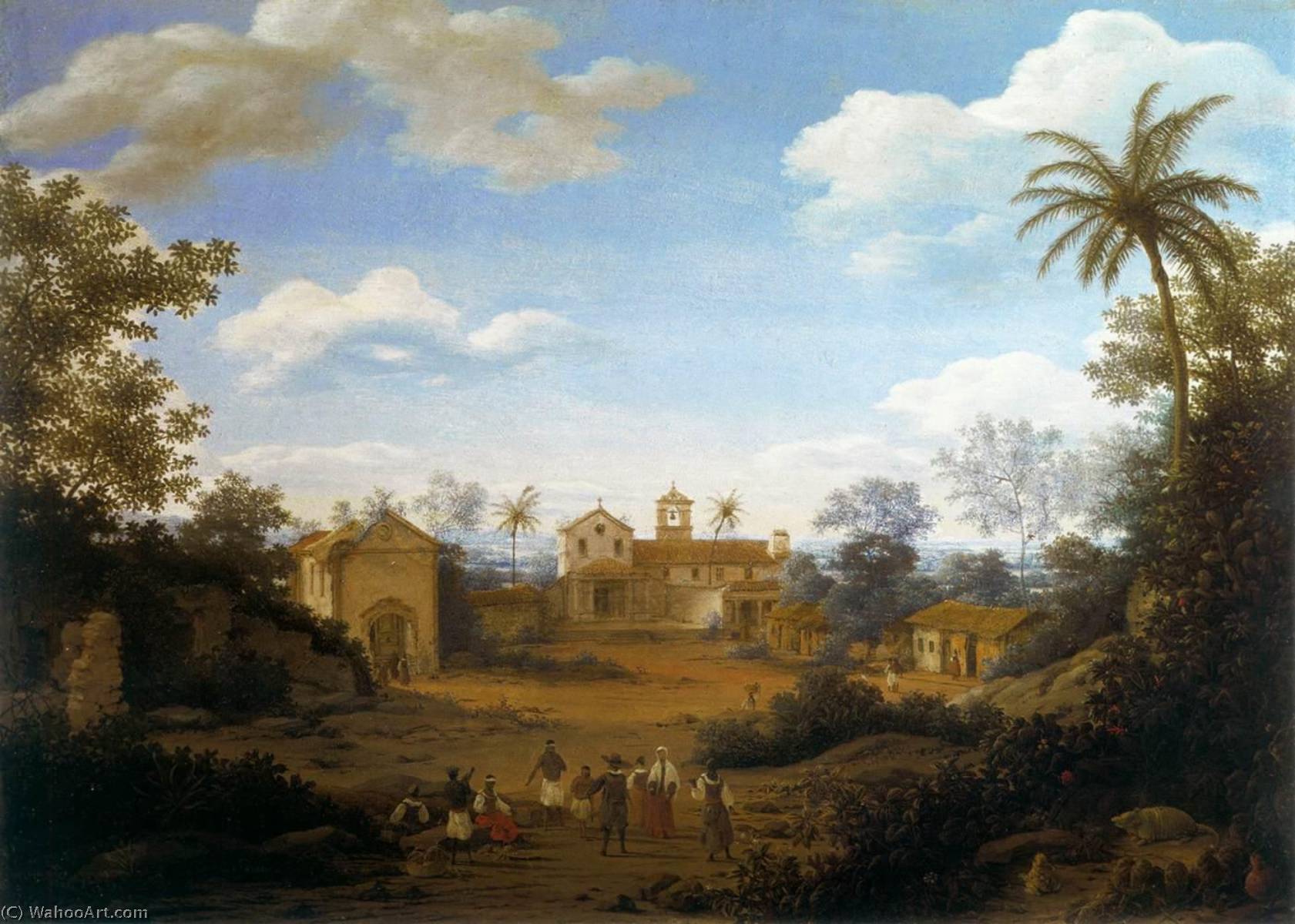 Wikioo.org - The Encyclopedia of Fine Arts - Painting, Artwork by Frans Jansz Post - The Church of Sts Cosmas and Damian and the Franciscan Monastery at Igaraçu, Brazil