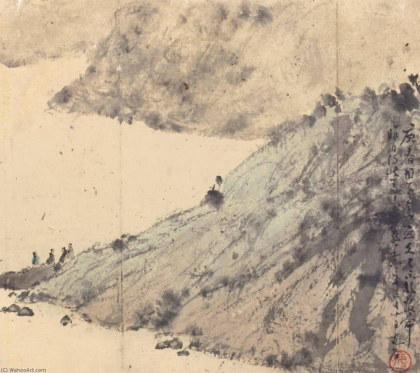 WikiOO.org - Encyclopedia of Fine Arts - Lukisan, Artwork Fu Baoshi - Scholars by the Stream