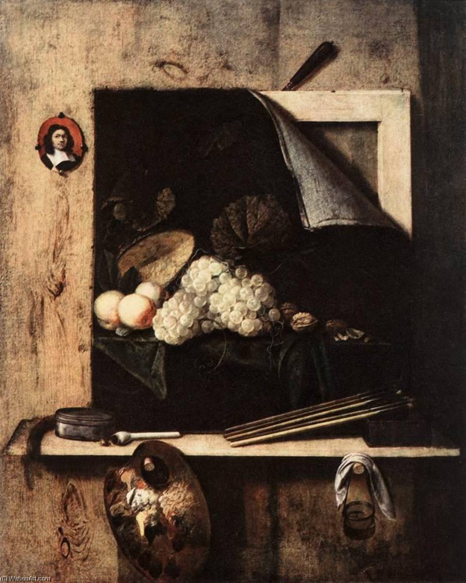 Wikioo.org - The Encyclopedia of Fine Arts - Painting, Artwork by Cornelis Norbertus Gijsbrechts - Still Life with Self Portrait