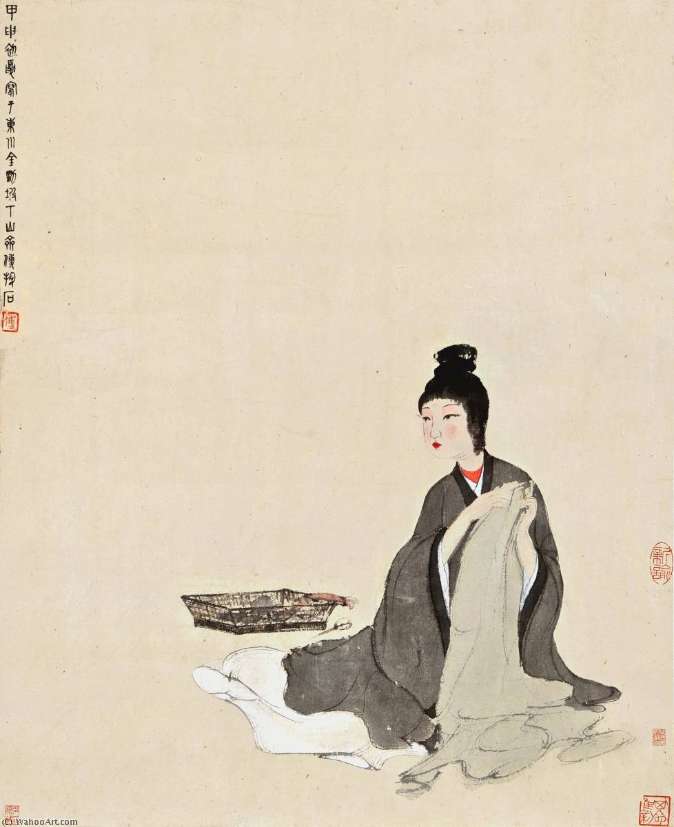 WikiOO.org - Encyclopedia of Fine Arts - Maľba, Artwork Fu Baoshi - LADY SEWING