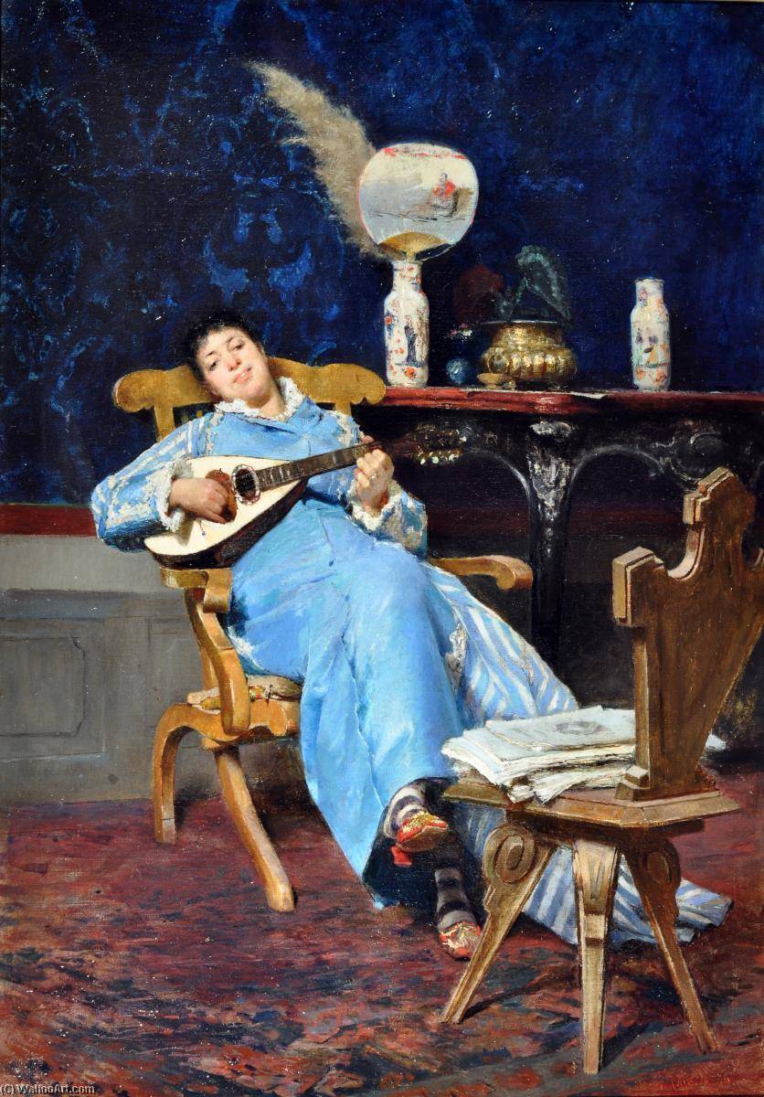 Wikioo.org - The Encyclopedia of Fine Arts - Painting, Artwork by Vincenzo Caprile - Girl with a Mandolin