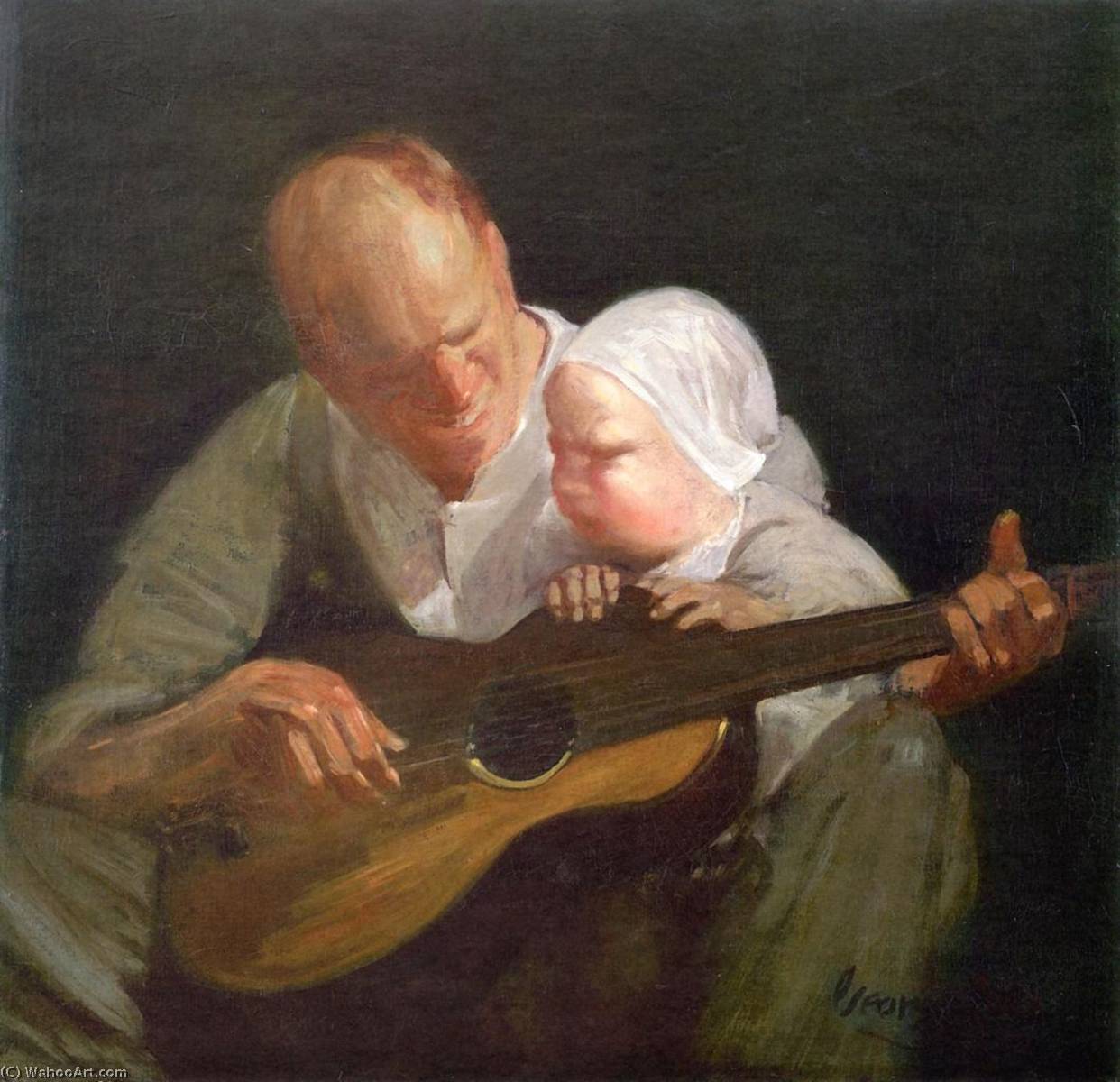 Wikioo.org - The Encyclopedia of Fine Arts - Painting, Artwork by George Benjamin Luks - Man and Child with Guitar (also known as Portrait of the Artist's Brother with His Son)