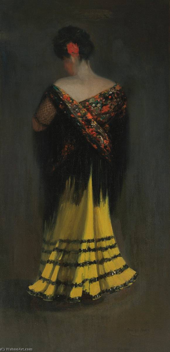 WikiOO.org - دایره المعارف هنرهای زیبا - نقاشی، آثار هنری George Benjamin Luks - The Spanish Shawl Portrait of Jeanne Frankenberg