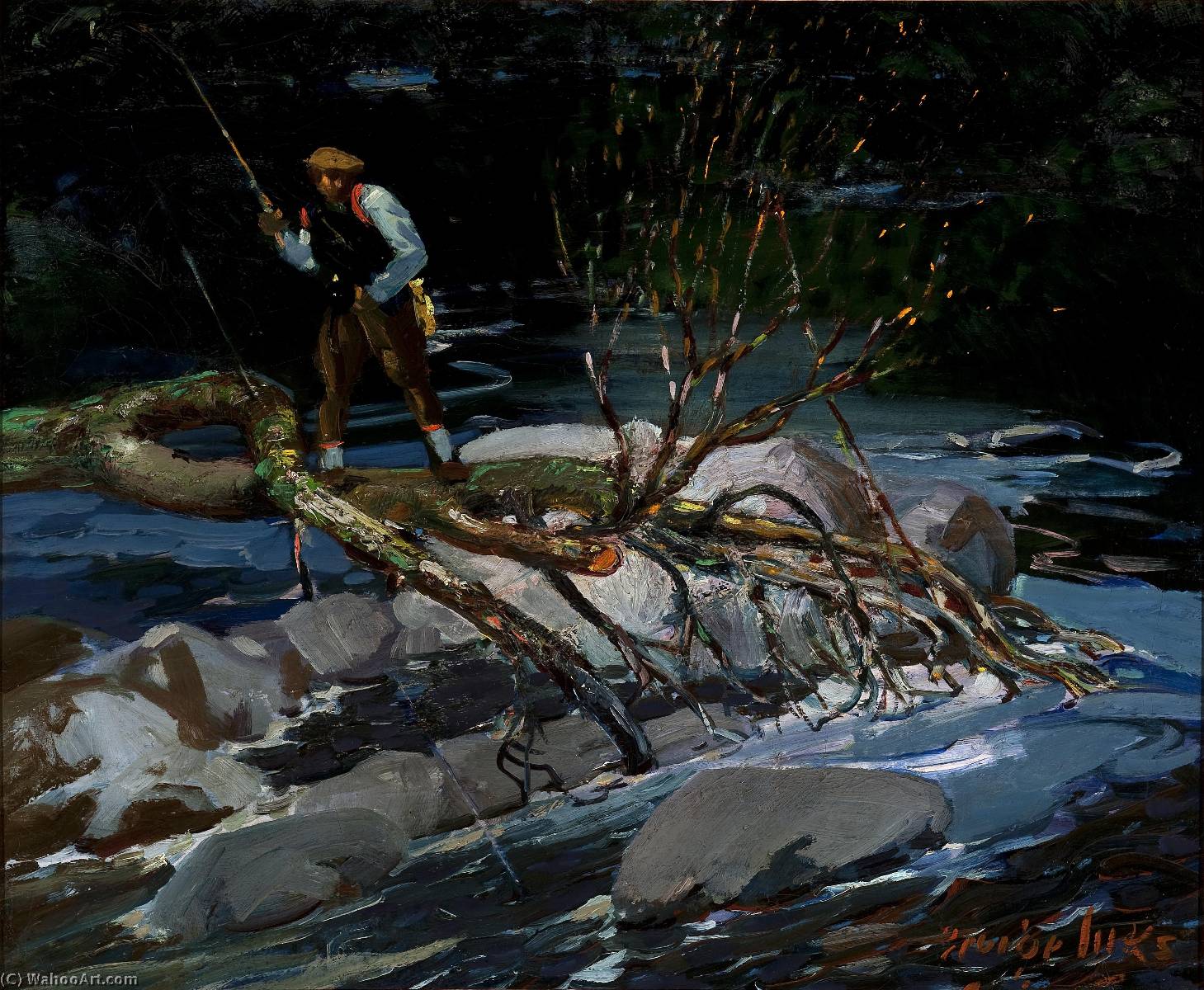 WikiOO.org - אנציקלופדיה לאמנויות יפות - ציור, יצירות אמנות George Benjamin Luks - Trout Fishing