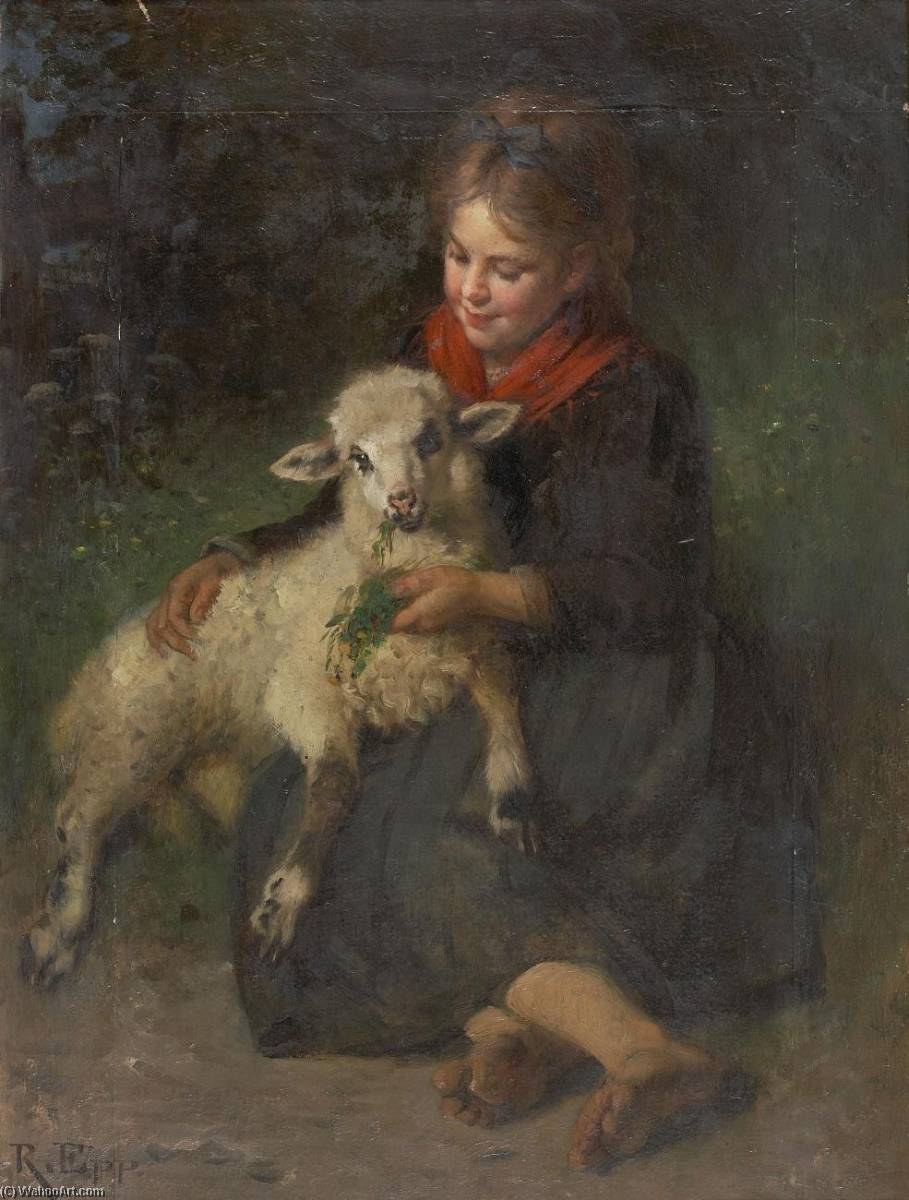 WikiOO.org - دایره المعارف هنرهای زیبا - نقاشی، آثار هنری Rudolf Epp - Girl with a Lamb