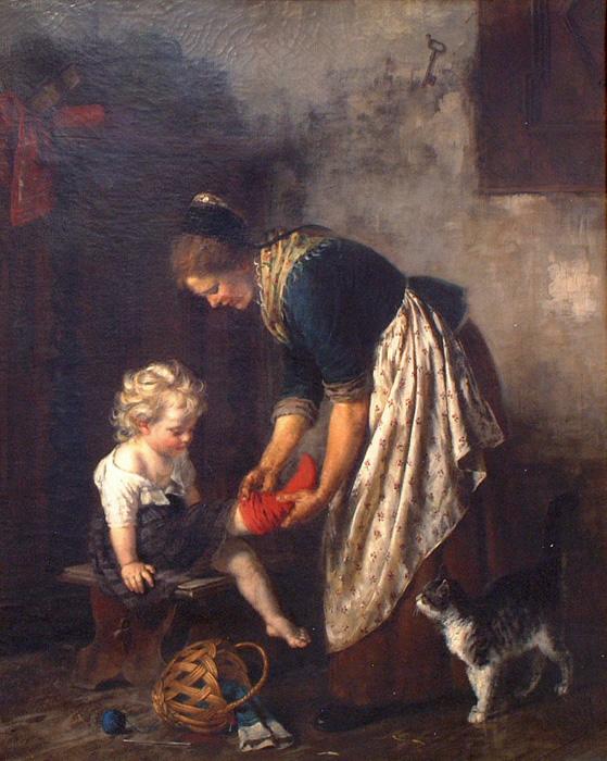 Wikioo.org - The Encyclopedia of Fine Arts - Painting, Artwork by Rudolf Epp - Mother Dressing the Child