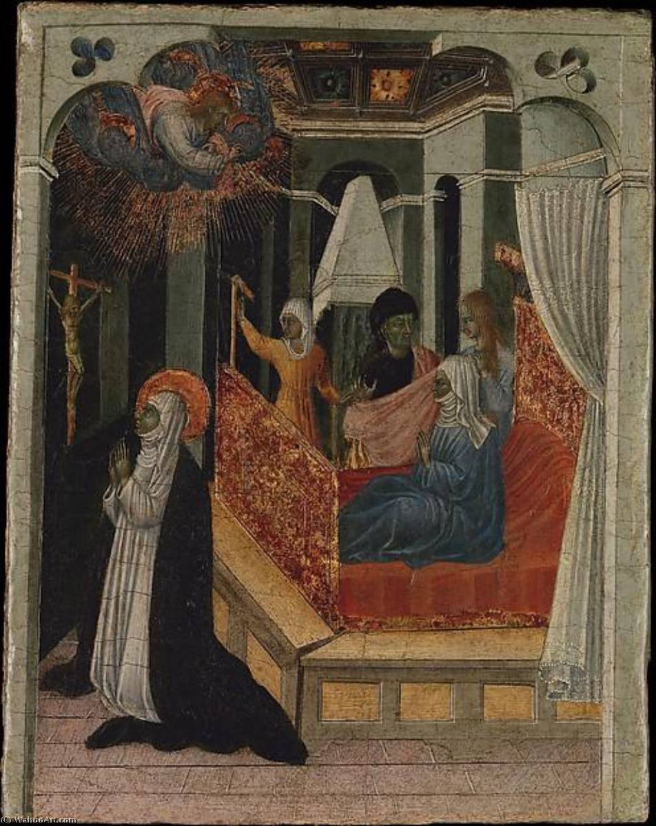 Wikioo.org - The Encyclopedia of Fine Arts - Painting, Artwork by Giovanni Di Paolo Di Grazia - Saint Catherine of Siena Beseeching Christ to Resuscitate Her Mother