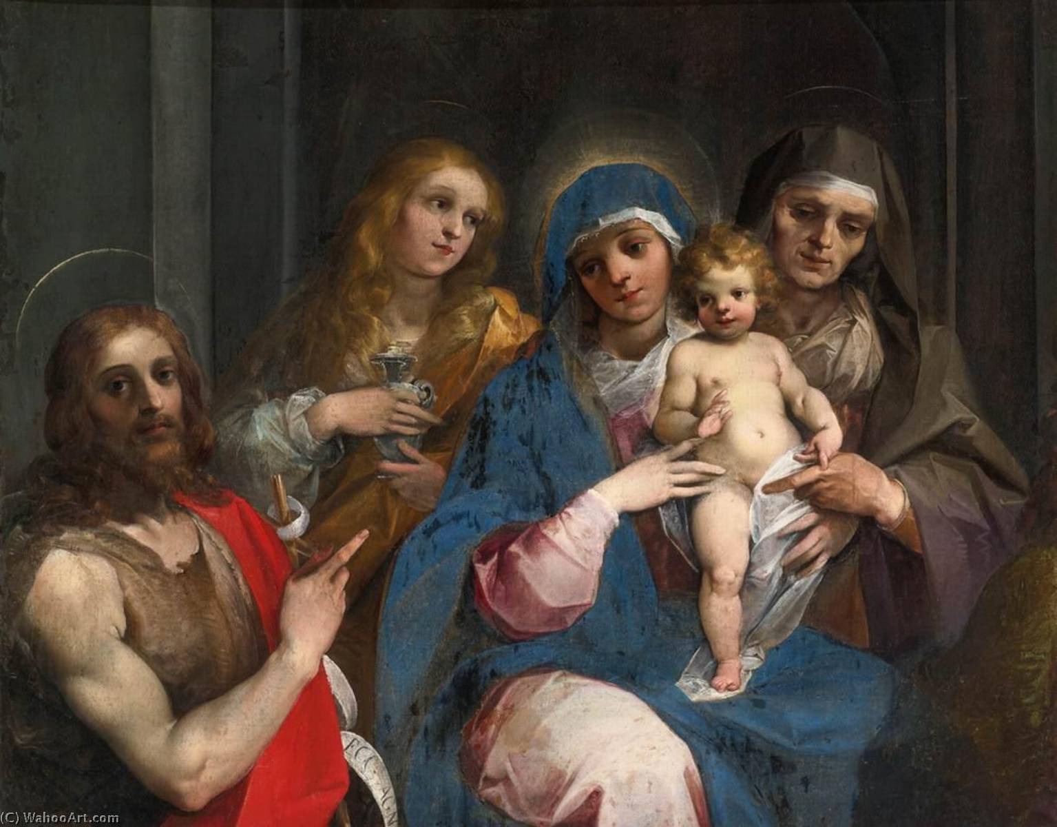 Wikioo.org - The Encyclopedia of Fine Arts - Painting, Artwork by Guiseppe Cesari Dit Le Cavalier D'arpin - Madonna and Child with Sts John the Baptist, Mary Magdalen and Anne