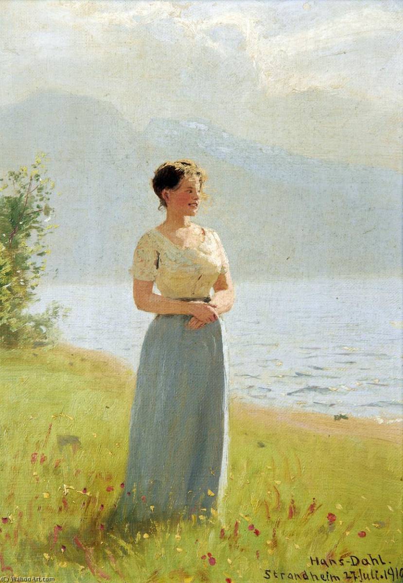 WikiOO.org - Encyclopedia of Fine Arts - Maleri, Artwork Hans Andreas Dahl - Girl Beside a Fjord