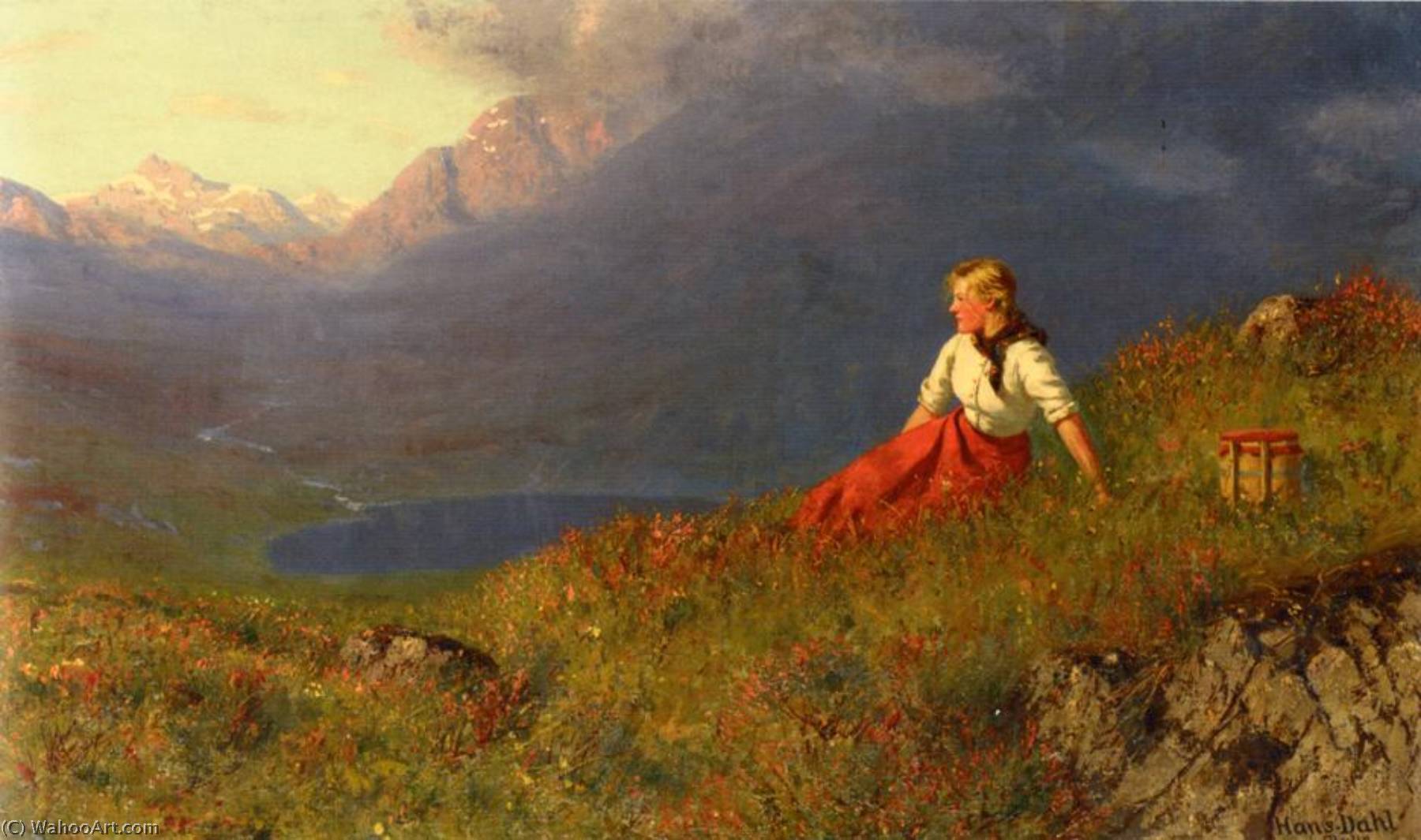 Wikioo.org - The Encyclopedia of Fine Arts - Painting, Artwork by Hans Andreas Dahl - Last Rays of the Sun