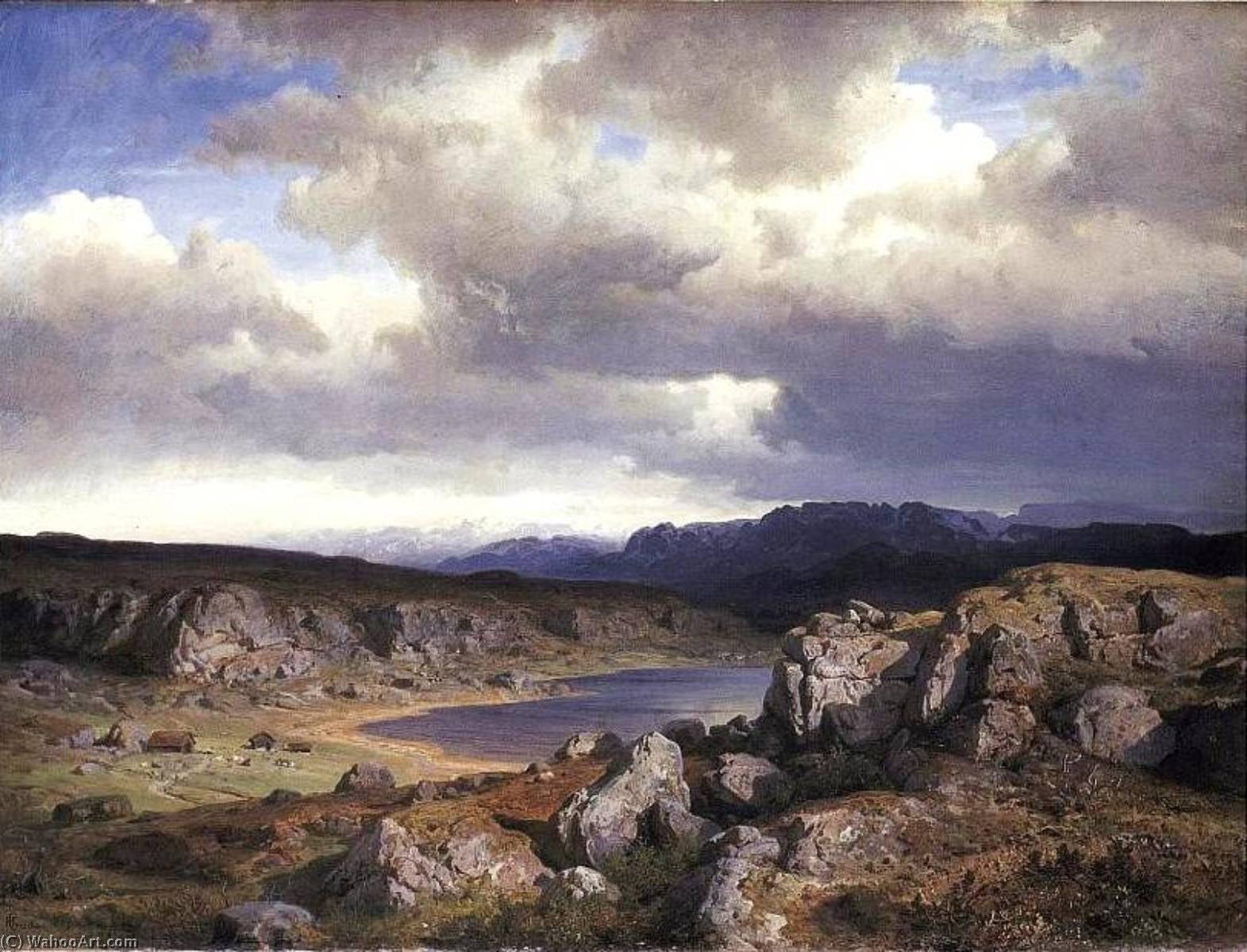 Wikioo.org - The Encyclopedia of Fine Arts - Painting, Artwork by Hans Fredrik Gude - Norwegian Høifjeld Mountains