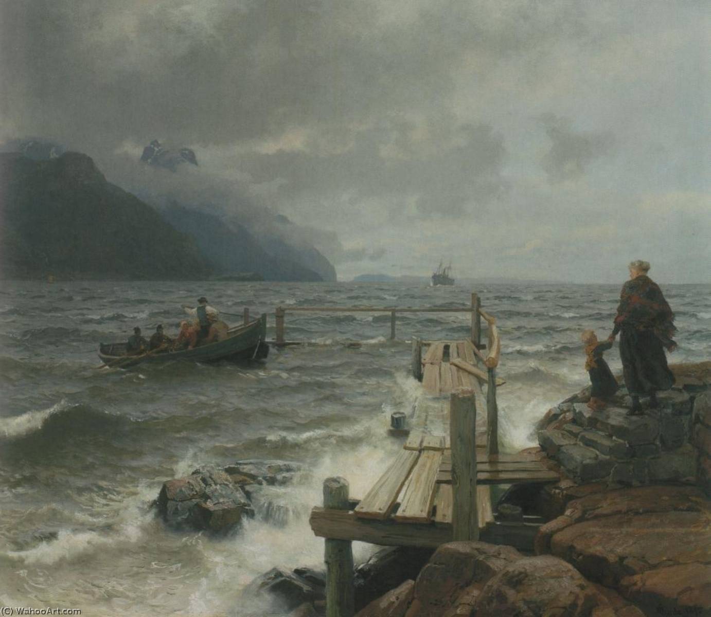 Wikioo.org - สารานุกรมวิจิตรศิลป์ - จิตรกรรม Hans Fredrik Gude - Norwegian Frisk bris ved den norske kyst Fresh breeze off the Norwegian coast