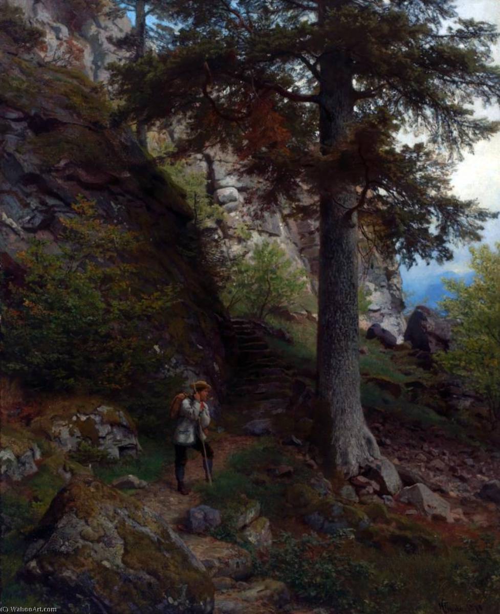 Wikioo.org - The Encyclopedia of Fine Arts - Painting, Artwork by Hans Fredrik Gude - Norwegian Hvile på stien