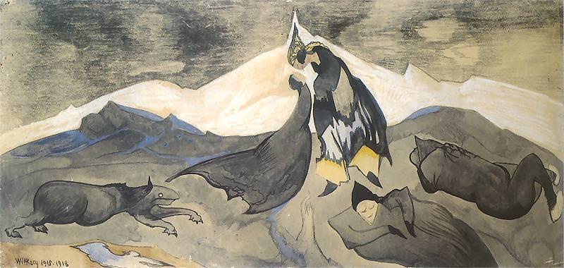 Wikioo.org - The Encyclopedia of Fine Arts - Painting, Artwork by Stanislaw Ignacy Witkiewicz - Kiss of the Mongol prince in an ice desert
