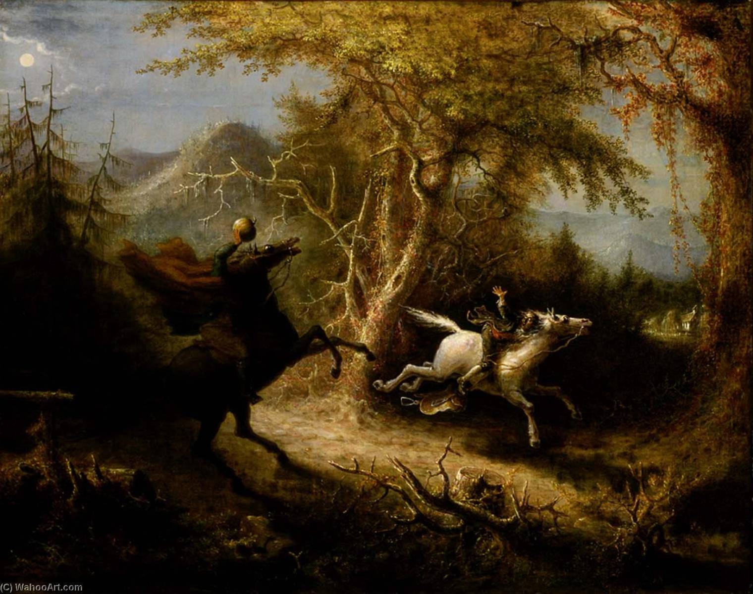 Wikioo.org - Bách khoa toàn thư về mỹ thuật - Vẽ tranh, Tác phẩm nghệ thuật John Quidor - The Headless Horseman Pursuing Ichabod Crane