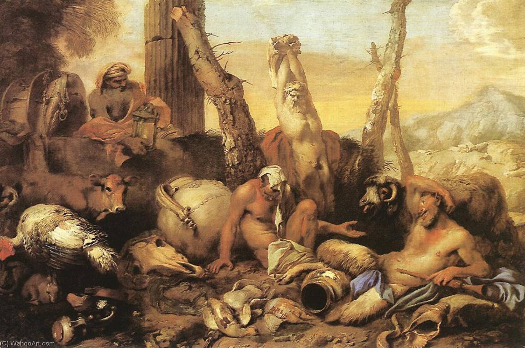 Wikioo.org - The Encyclopedia of Fine Arts - Painting, Artwork by Giovanni Benedetto Castiglione - The Fable of Diogenes