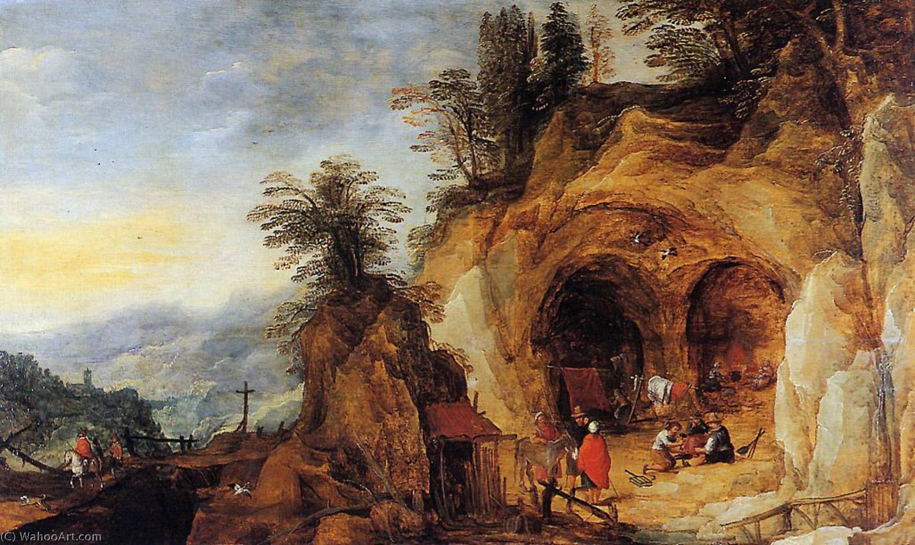 WikiOO.org - Encyclopedia of Fine Arts - Lukisan, Artwork Joos De Momper The Younger - Mountainous Landscape with Caves