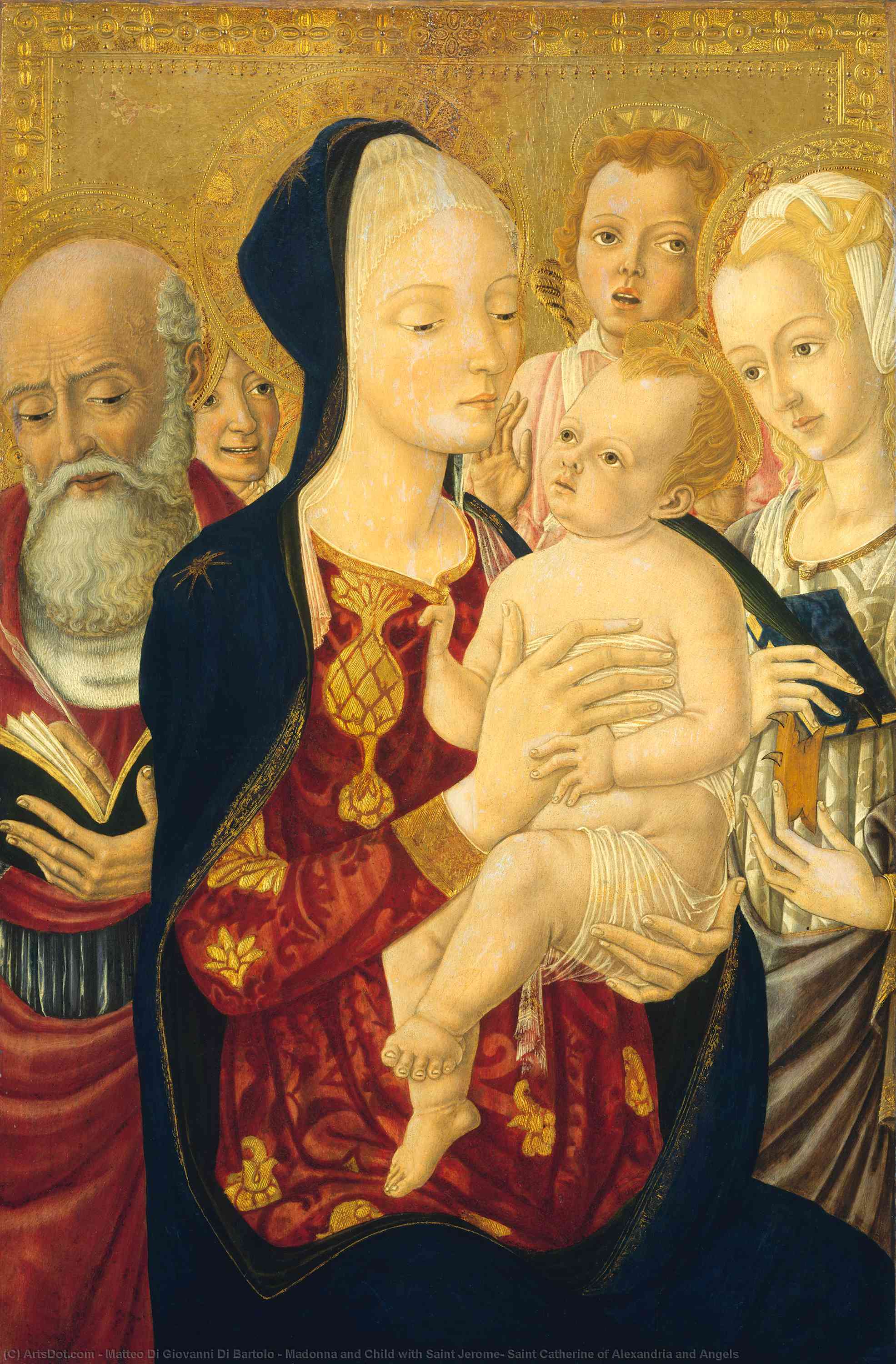WikiOO.org – 美術百科全書 - 繪畫，作品 Matteo Di Giovanni Di Bartolo - 麦当娜和孩子 与  圣杰罗姆 , 亚历山大的圣凯瑟琳 和天使